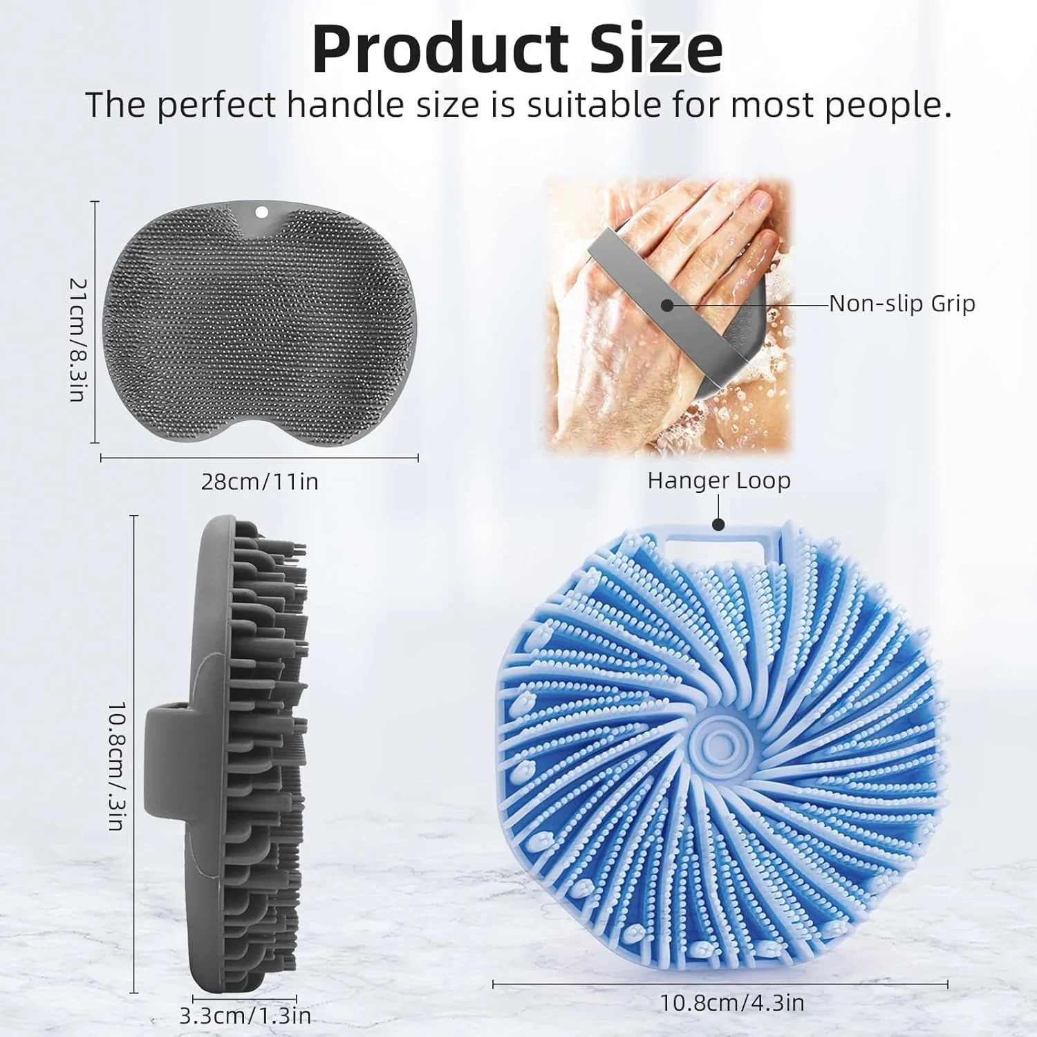ست اسکرابر سیلیکونی بدن 3 عددی - برس های لایه بردار حمام، اسکرابر پا برای آقایان و بانوان، پشت ضد میکروبی با برس پاک کننده پوست دستی، کف کننده خوب برای انواع پوست