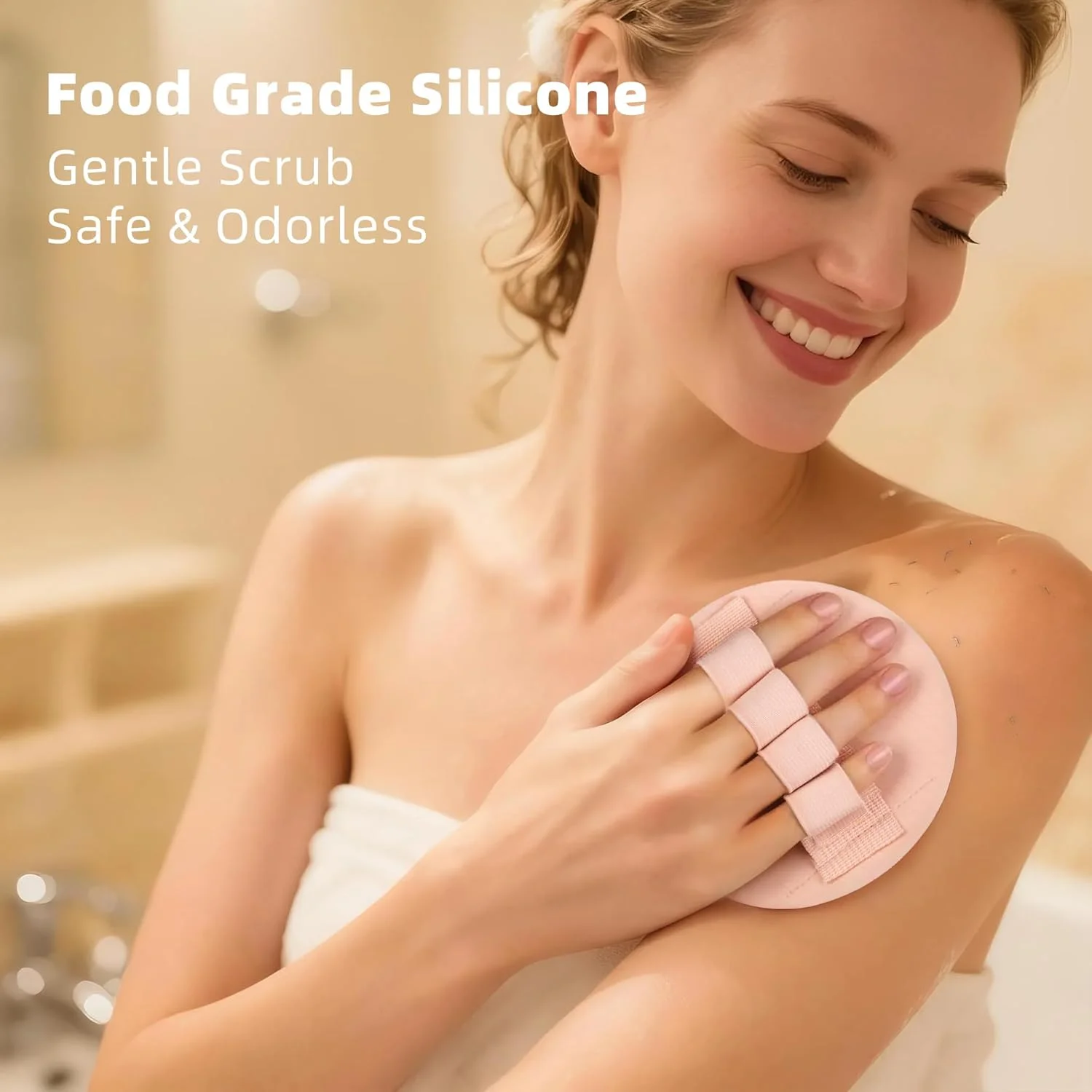 ست اسکرابر حمام 3 تکه: 2 پد سیلیکونی لایه بردار و حوله اسکرابر پشت با دسته بلند دو طرفه برای پاکسازی عمیق. (صورتی و مشکی و صورتی)