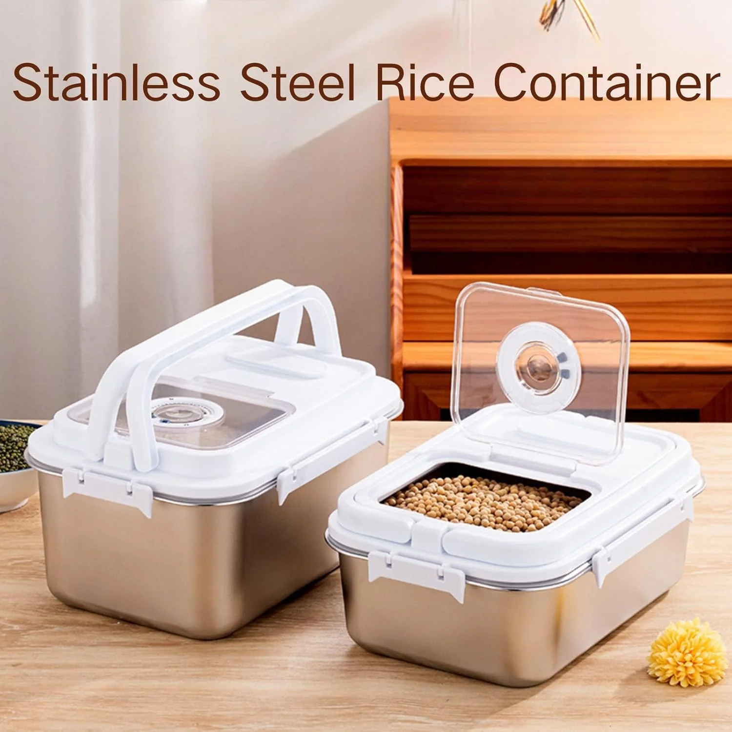 ظرف نگهداری برنج سایم، ظرف نگهداری مواد غذایی 7.5 لیتری از جنس استیل ضد زنگ با درب سیلیکونی، پیمانه اندازه گیری، قاشق، پخش کننده برنج برای آرد، شکر و لوازم پخت ظرف نگهداری برنج سایم، ظرف نگهداری مواد غذایی 7.5 لیتری از جنس استیل ضد زنگ با درب سیلیکونی، پیمانه اندازه گیری، قاشق، پخش کننده برنج برای آرد، شکر و لوازم پخت