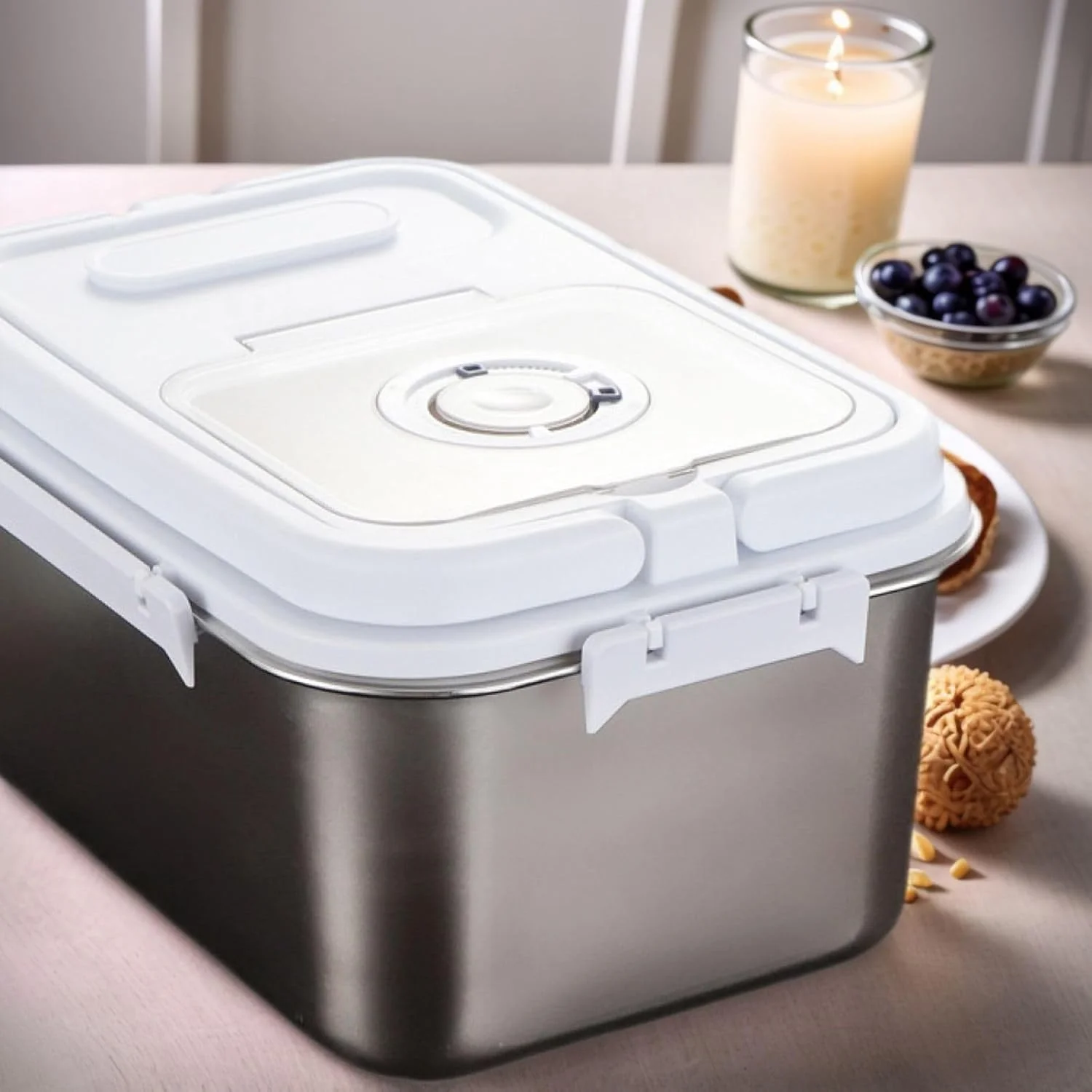 ظرف نگهداری برنج سایم، ظرف نگهداری مواد غذایی 7.5 لیتری از جنس استیل ضد زنگ با درب سیلیکونی، پیمانه اندازه گیری، قاشق، پخش کننده برنج برای آرد، شکر و لوازم پخت ظرف نگهداری برنج سایم، ظرف نگهداری مواد غذایی 7.5 لیتری از جنس استیل ضد زنگ با درب سیلیکونی، پیمانه اندازه گیری، قاشق، پخش کننده برنج برای آرد، شکر و لوازم پخت