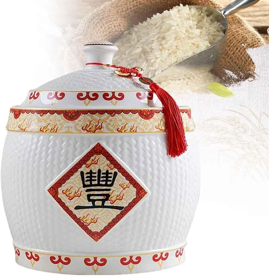 ظروف نگهداری برنج، مخزن غلات با درب، سطل نگهداری مواد غذایی، جعبه سرامیکی نگهداری برنج، ظرف غذای خشک برای برنج، لوبیا، غلات، غذای حیوانات خانگی (2.5 کیلوگرم) (تک رنگ 2.5 کیلوگرم)