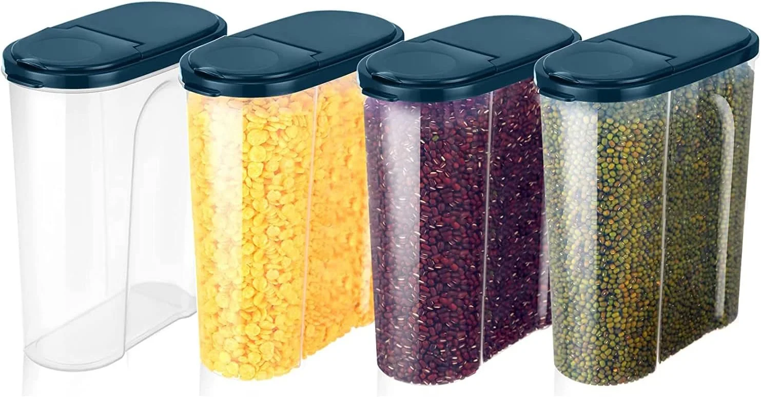 ست ظروف نگهداری غلات SYOSI، ظروف نگهداری مواد غذایی درب دار 2.4 لیتر، ظروف پلاستیکی سازمان دهنده کابینت، مناسب برای نگهداری عمده برنج، غلات، آرد، شکر، تنقلات و مواد غذایی خشک، 4 عدد