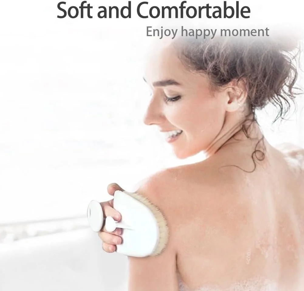 برس بدن شوی، برس شوی چانفان با طراحی منحنی ضد لغزش، تماس پوستی بزرگ، نیروی قوی تر با موهای سفت و نرم، برس دوش حمام مرطوب یا خشک - سفید