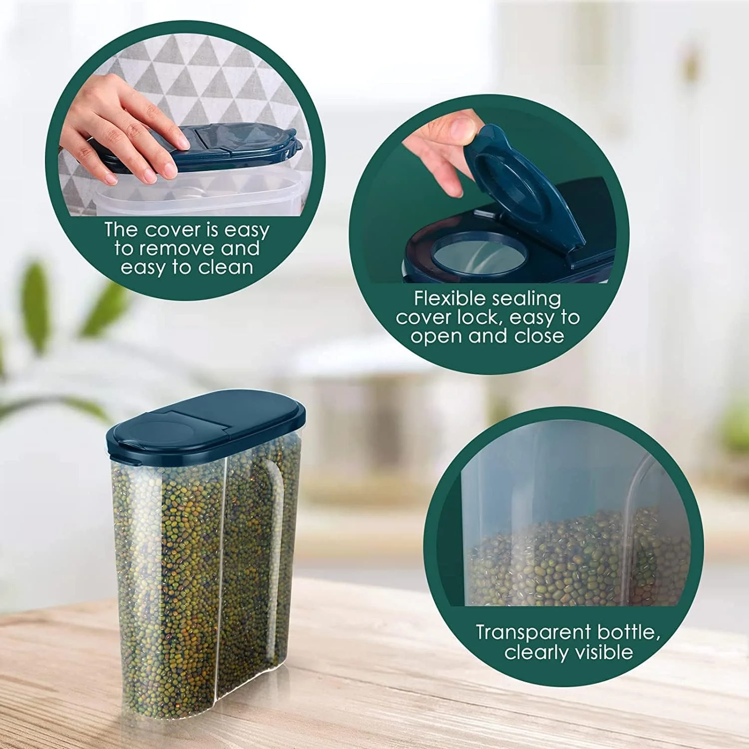 ست ظروف نگهداری غلات SYOSI، ظروف نگهداری مواد غذایی درب دار 2.4 لیتر، ظروف پلاستیکی سازمان دهنده کابینت، مناسب برای نگهداری عمده برنج، غلات، آرد، شکر، تنقلات و مواد غذایی خشک، 4 عدد