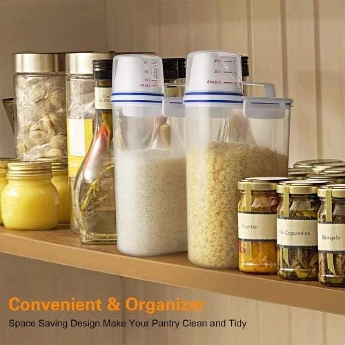 ظرف نگهداری برنج 2.5 لیتری، ظروف غلات با پلاستیک فاقد BPA + طراحی ضد هوا + پیمانه اندازه گیری + دهانه خروجی