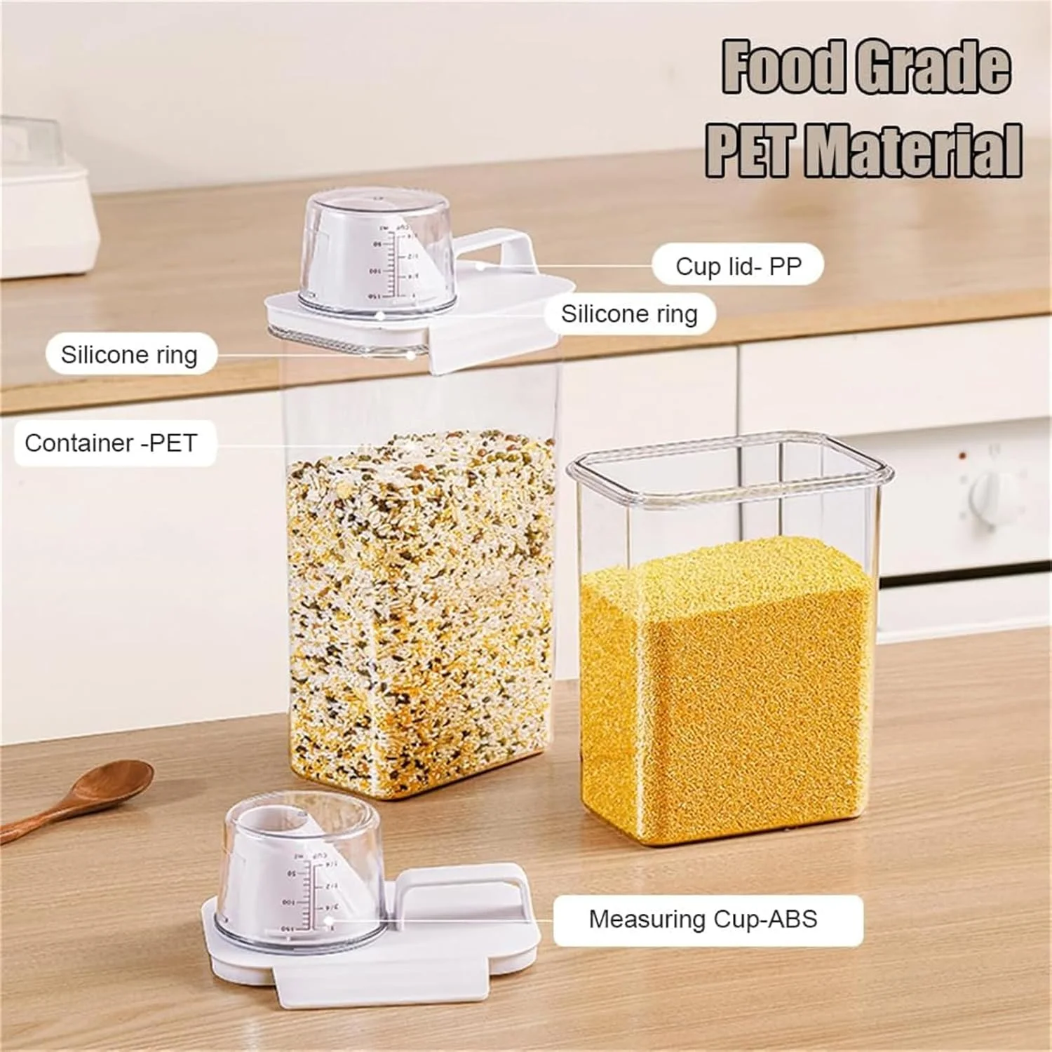 ظرف نگهداری غلات TAME، ظرف نگهداری برنج 2.3 لیتری با پیمانه اندازه گیری، ظروف نگهداری مواد غذایی درب دار، سطل پلاستیکی شفاف نگهداری مواد غذایی خشک آشپزخانه برای غلات، جو دوسر، تنقلات، غذای سگ خانگی (2.3 لیتر) ظرف نگهداری غلات TAME، ظرف نگهداری برنج 2.3 لیتری با پیمانه اندازه گیری، ظروف نگهداری مواد غذایی درب دار، سطل پلاستیکی شفاف نگهداری مواد غذایی خشک آشپزخانه برای غلات، جو دوسر، تنقلات، غذای سگ خانگی (2.3 لیتر)