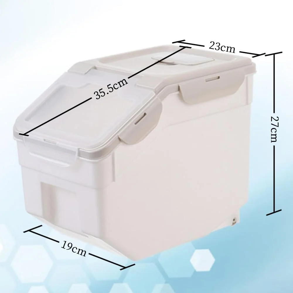 ظرف نگهداری برنج TOMVAES، سطل برنج سفید بژ با درب، سطل غذای حیوانات خانگی غلات، درام گرد برنج ضد حشرات و رطوبت، مناسب برای مصارف خانگی، 10 کیلوگرم