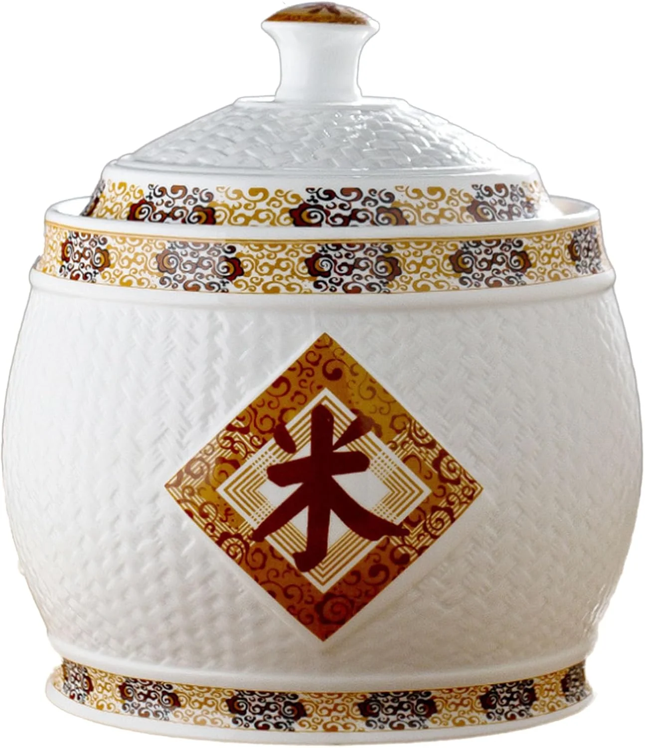 ظرف نگهداری مواد غذایی TODYLUCK با درب، ظرف سرامیکی نگهداری برنج، سطل برنج بزرگ چینی، شیشه آشپزخانه درب دار برای برنج/آرد/شیرینی/پاستا، هدیه منحصر به فرد (I، 4 کیلوگرم)