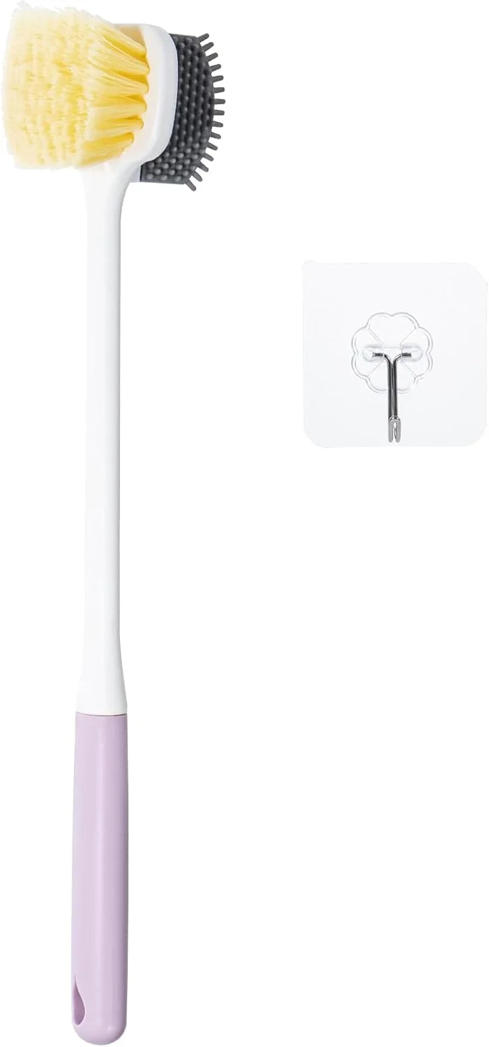 برس شستشوی پا Beomeen، برس تمیز کننده انگشتان پا، برس شستشوی پا دوش با دسته بلند، سیلیکونی دو طرفه و برس مویی نرم برای لایه برداری پوست، سالمندان، بزرگسالان، بنفش