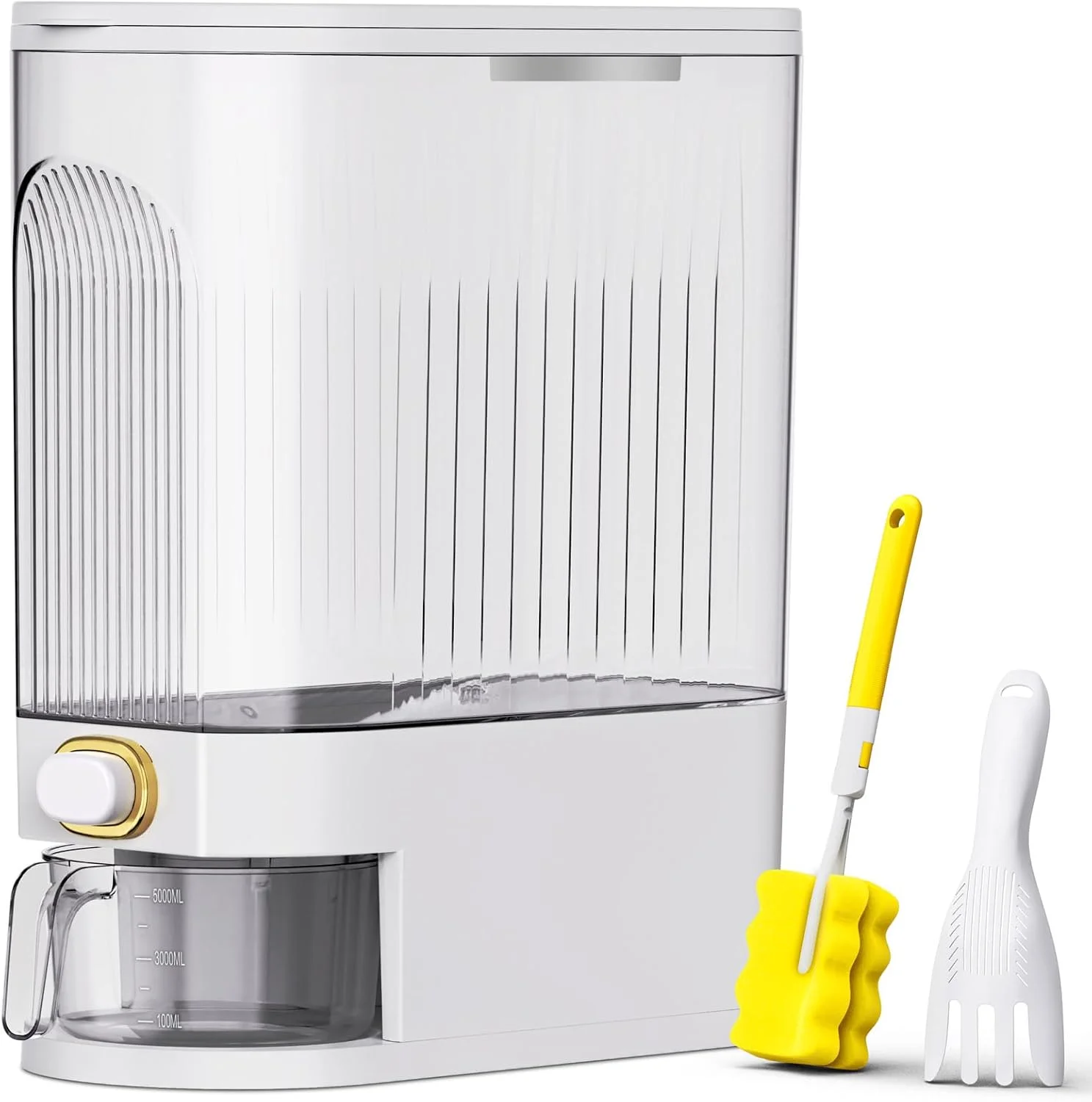 ظرف نگهداری برنج VenDotbi، ظرف برنج 10 کیلویی با پیمانه اندازه گیری، درب با نشانگر زمان و محفظه نگهداری تازه برای برنج، مناسب برای آشپزخانه و انبار خانه - سفید، ظرفیت 10 کیلوگرم