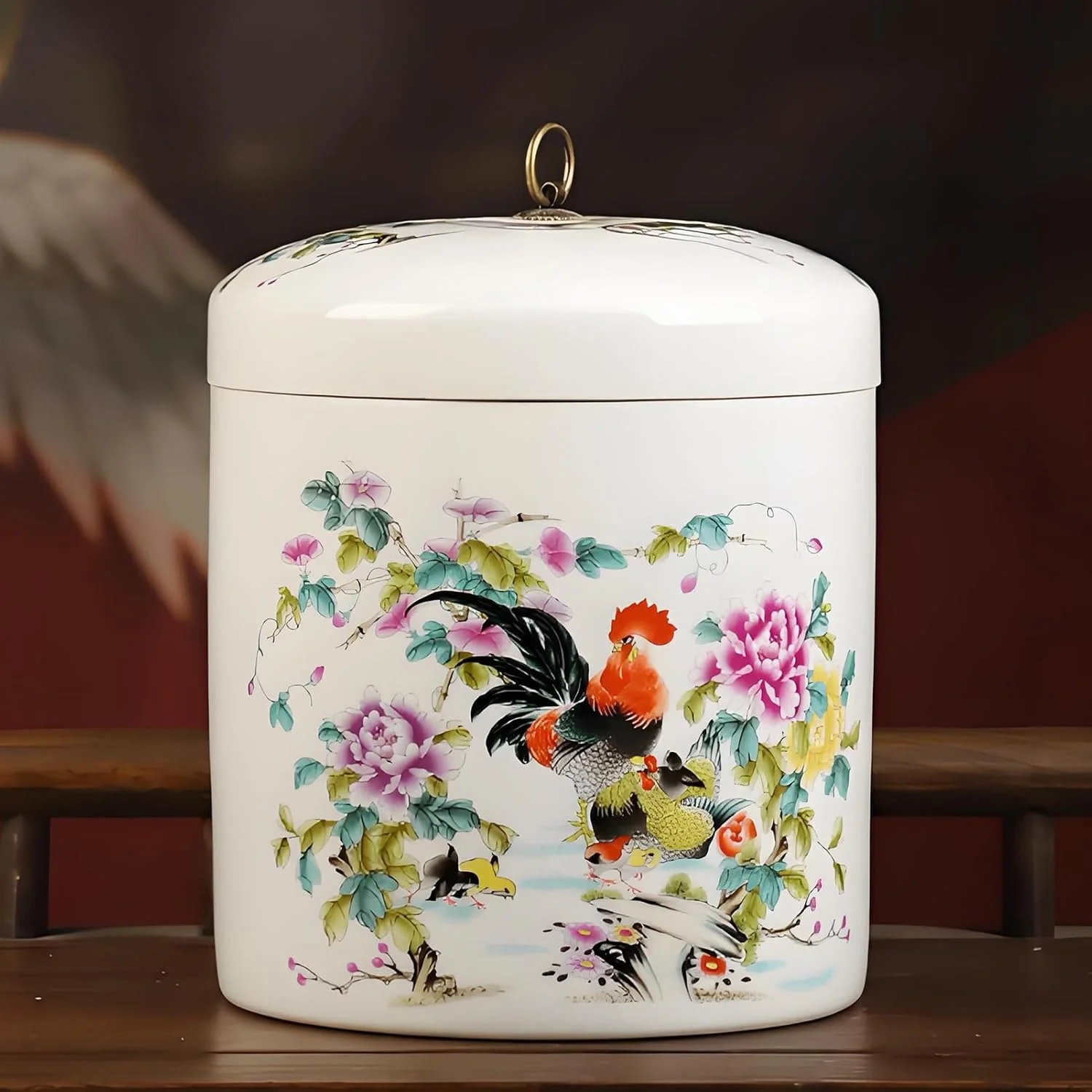 YQMHEZ Ceramic Rice Bucket, Ceramic Rice Container, Home Food Storage Containe, Large-Capacity Rice Storage Container with Lid, for Spice, Sugar, Nuts, Tea(5kg A)