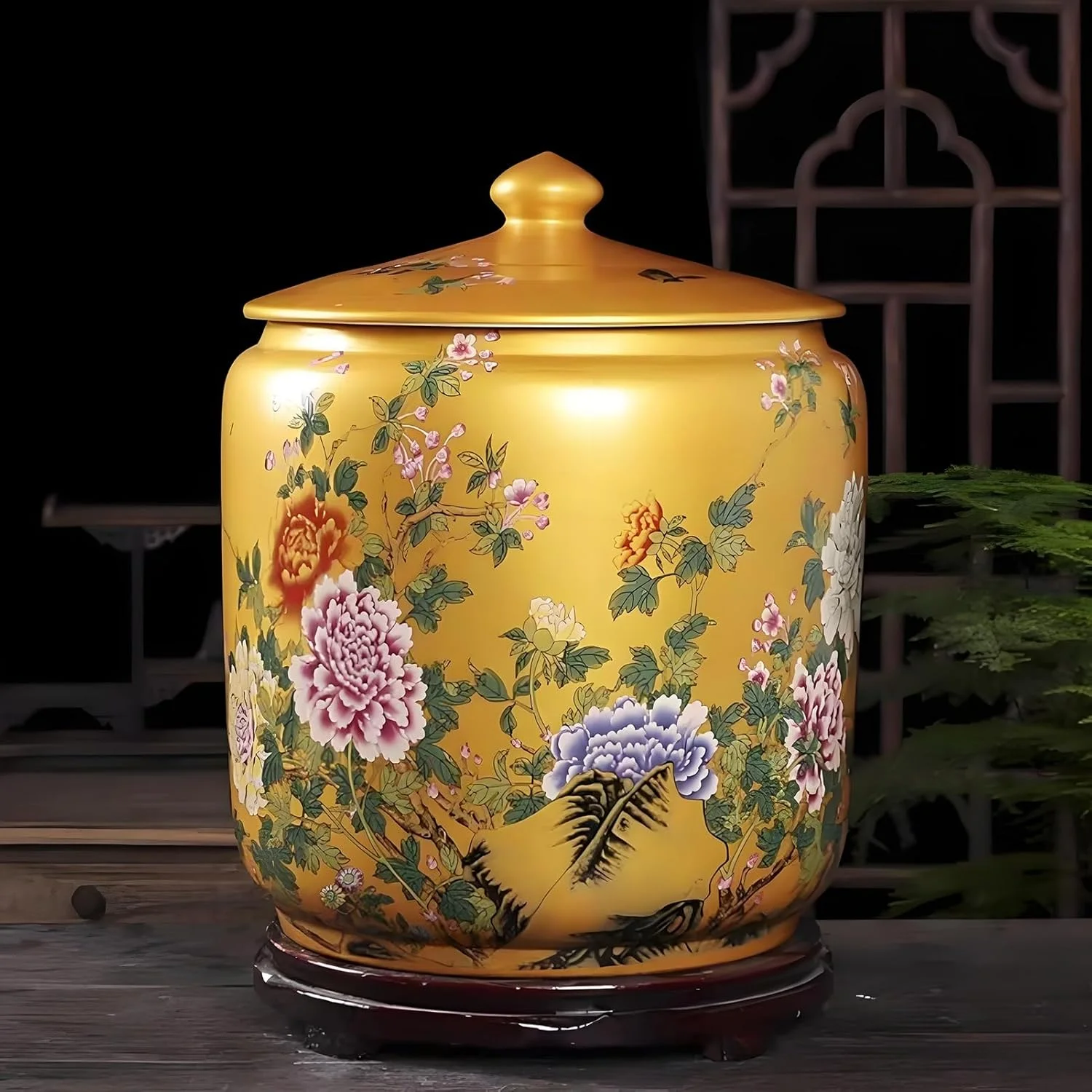 ظرف برنج سرامیکی YQMHEZ، ظرف نگهداری برنج با درب محکم، ظرف نگهداری مواد غذایی برای آبنبات، کلوچه، آرد، برنج، غلات، استوانه سرامیکی برنج (طلایی A، 6 کیلوگرم)