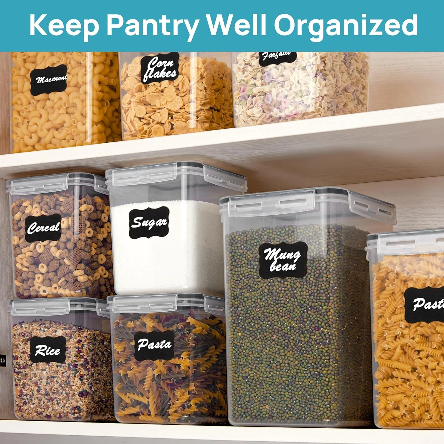 ظروف نگهداری آرد و شکر Vtopmart شامل 10 عدد (2 عدد 6.5 لیتری + 2 عدد 5.2 لیتری + 6 عدد 2.5 لیتری)، ظروف بزرگ نگهداری مواد غذایی درب دار و هوا بند مناسب آشپزخانه، سازماندهی کابینت، فاقد BPA، مشکی ظروف نگهداری آرد و شکر Vtopmart شامل 10 عدد (2 عدد 6.5 لیتری + 2 عدد 5.2 لیتری + 6 عدد 2.5 لیتری)، ظروف بزرگ نگهداری مواد غذایی درب دار و هوا بند مناسب آشپزخانه، سازماندهی کابینت، فاقد BPA، مشکی