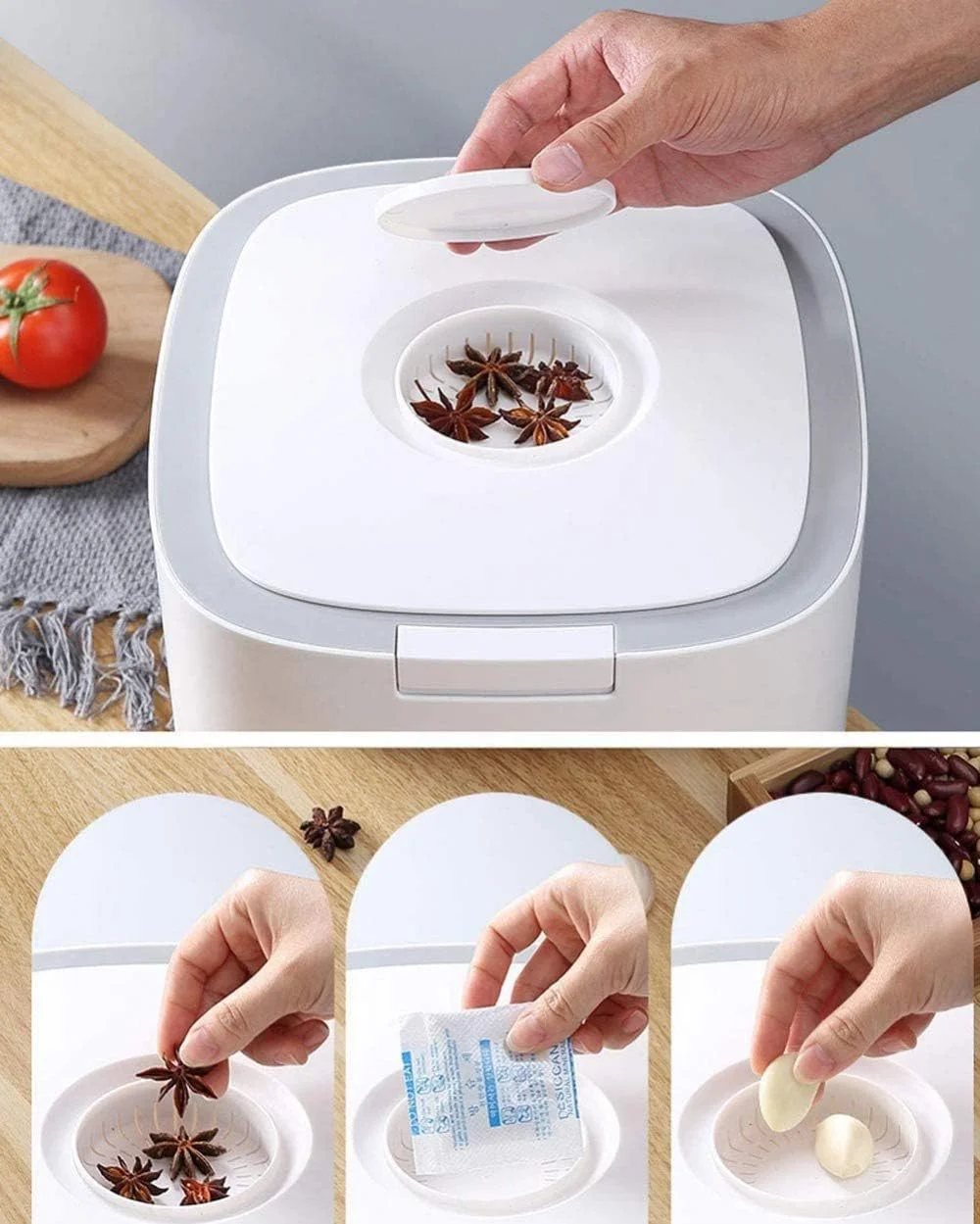 ظرف برنج زایزای با ظرفیت 10 کیلوگرم، مخزن برنج، جعبه برنج مهر و موم شده، ظرف آرد ضد هوا، مخزن آرد، مخزن غلات، ضد رطوبت و حشرات