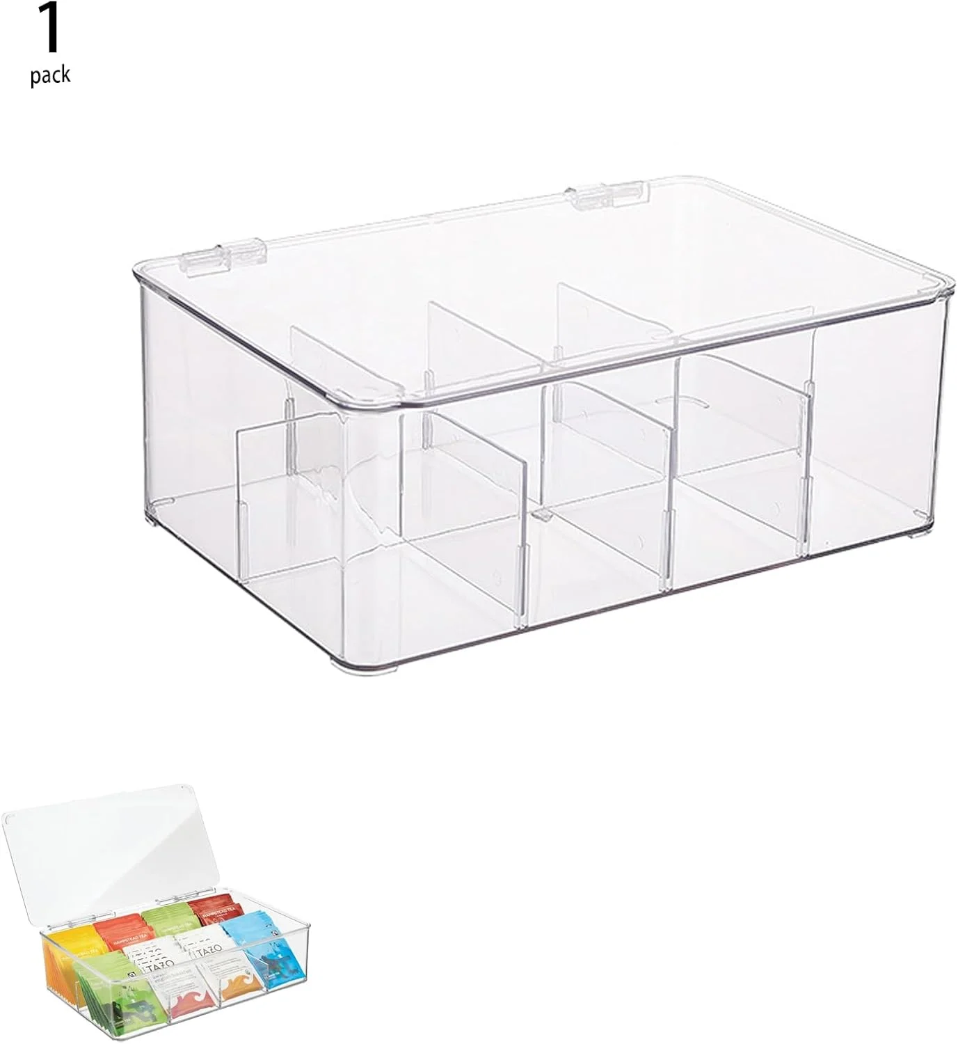 ظرف شفاف نگهداری چای کیسه ای و آبنبات قهوه ZFanyun با درب، شامل 4 جداکننده متحرک، نگهداری کیسه مواد غذایی، قابل چیدن برای کابینت های انبار/آشپزخانه/یخچال (1)