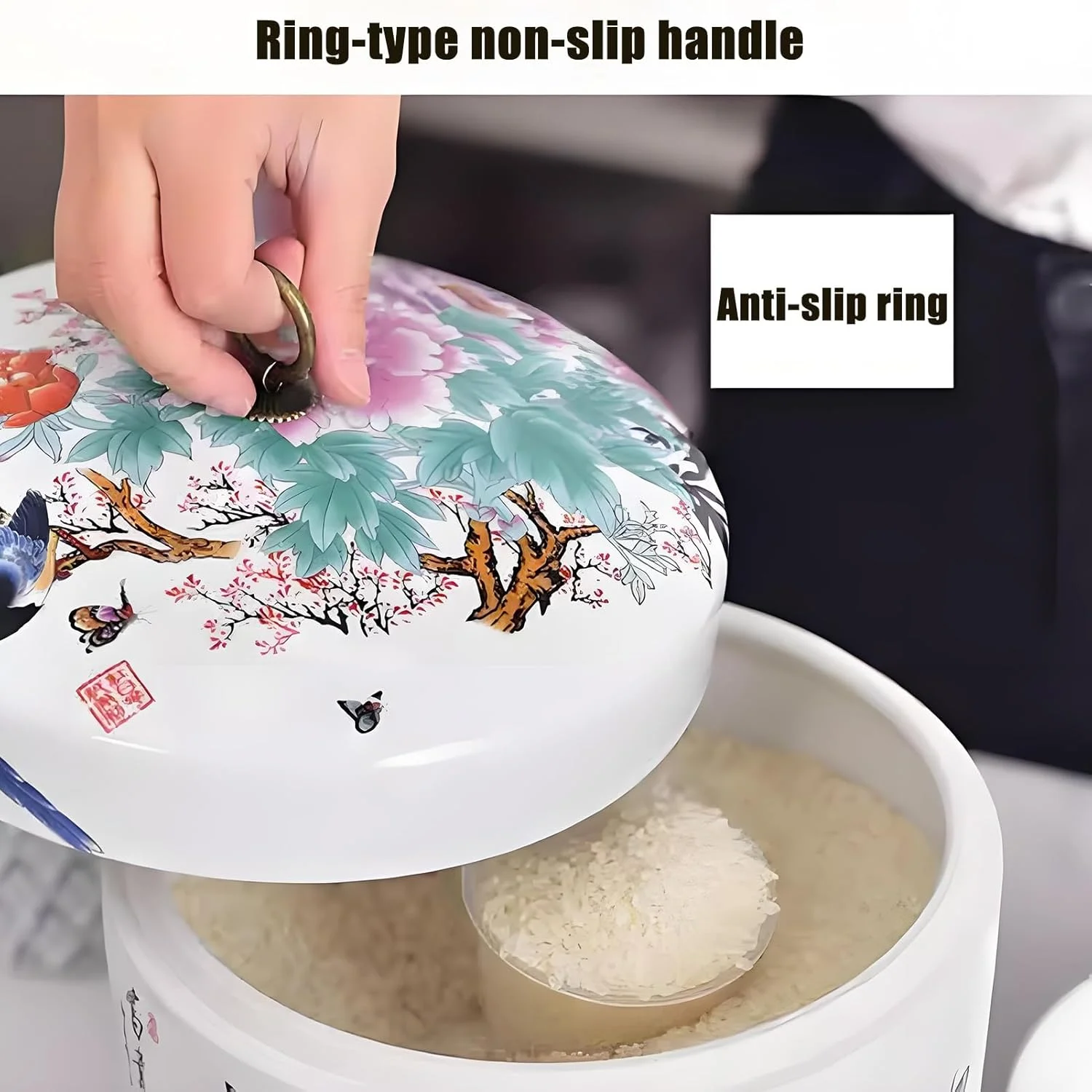 ظرف برنج سرامیکی YQMHEZ، استوانه برنج سرامیکی با درب، ظرف نگهداری مواد غذایی خانگی با درب، ظرف نگهداری برنج خانگی برای برنج، سویا، ذرت، آرد (5 کیلوگرم K)