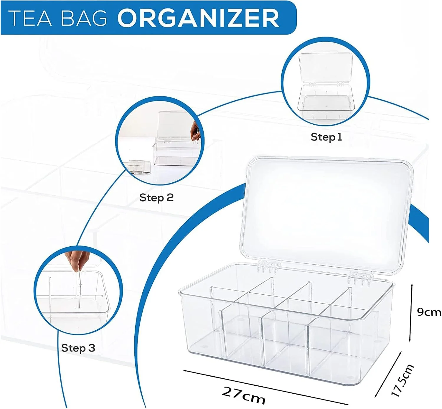 ظرف شفاف نگهداری چای کیسه ای و آبنبات قهوه ZFanyun با درب، شامل 4 جداکننده متحرک، نگهداری کیسه مواد غذایی، قابل چیدن برای کابینت های انبار/آشپزخانه/یخچال (1)