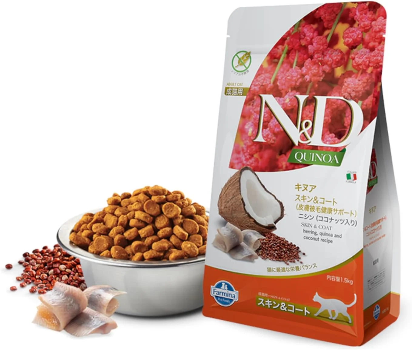 غذای خشک گربه فارمینا کینوا با شاه ماهی برای پوست و مو - 1.5 کیلوگرم غذای خشک گربه فارمینا کینوا با شاه ماهی برای پوست و مو - 1.5 کیلوگرم