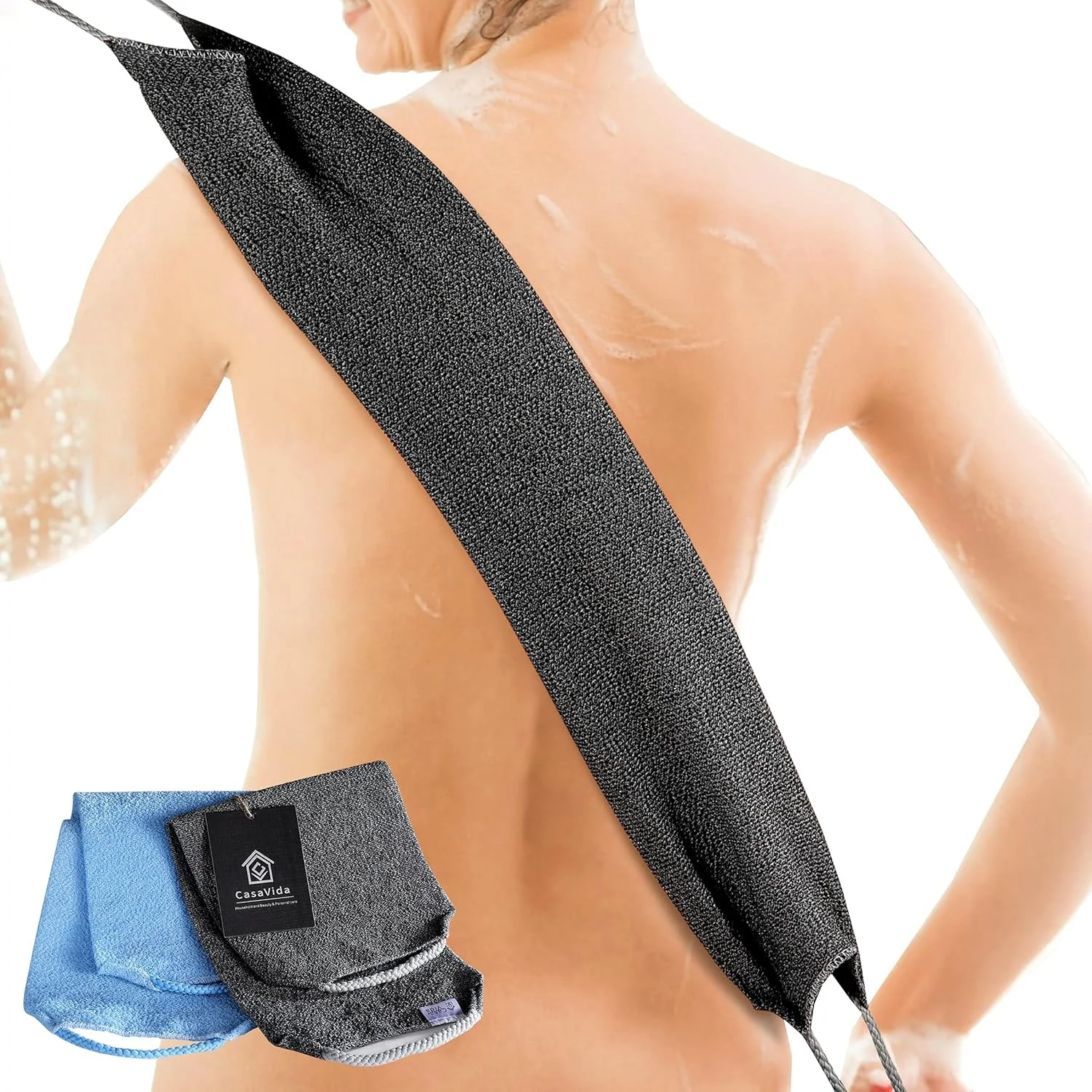 کیسه حمام پشت شوی CasaVida برای دوش، لیف لایه بردار بدن، حوله حمام نایلونی، پشت شوی دوش، لیف لایه بردار، اسکراب پشت، حوله کششی ژاپنی، 2 عددی