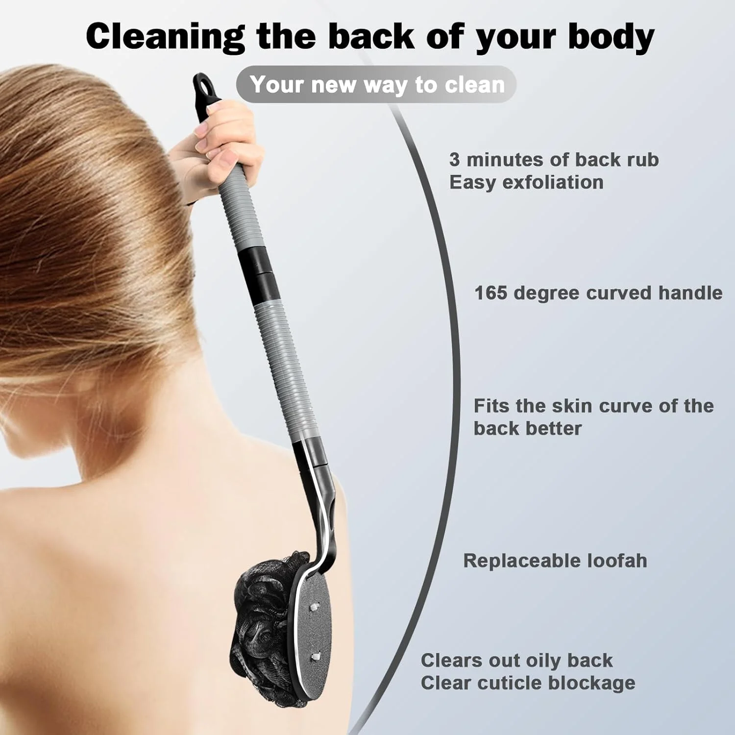 لیف حمام دسته دار BTideas، لیف اسکرابر پشت جداشدنی 55 سانتی متری، لیف پشت، لایه برداری و بهبود سلامت پوست، لیف دوش برای دوش گرفتن مردان و زنان (مشکی)