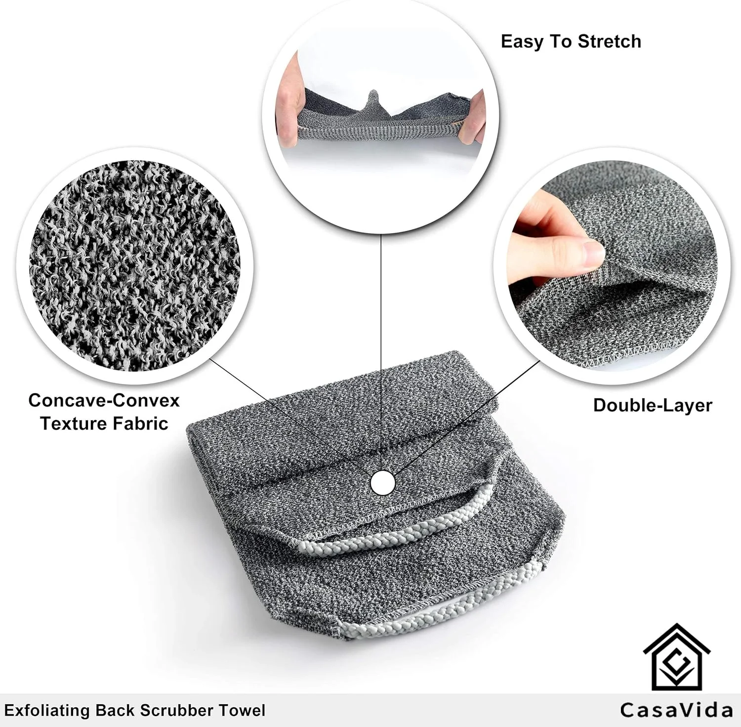 کیسه حمام پشت شوی CasaVida برای دوش، لیف لایه بردار بدن، حوله حمام نایلونی، پشت شوی دوش، لیف لایه بردار، اسکراب پشت، حوله کششی ژاپنی، 2 عددی