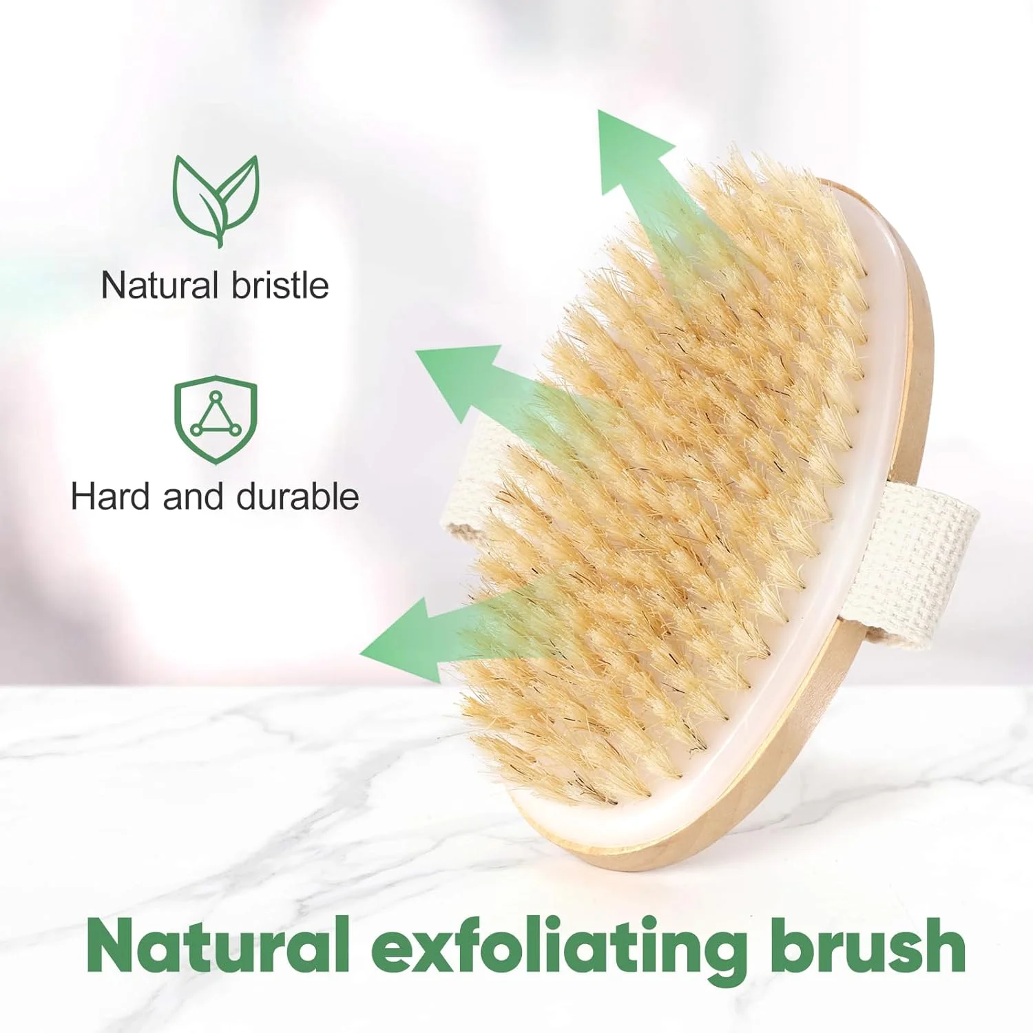 برس بیضی شکل خشک شویی، برس حمام با موهای نرم برای بدن، برس چوبی لایه بردار دوش برای پوست صاف، بهبود گردش خون
