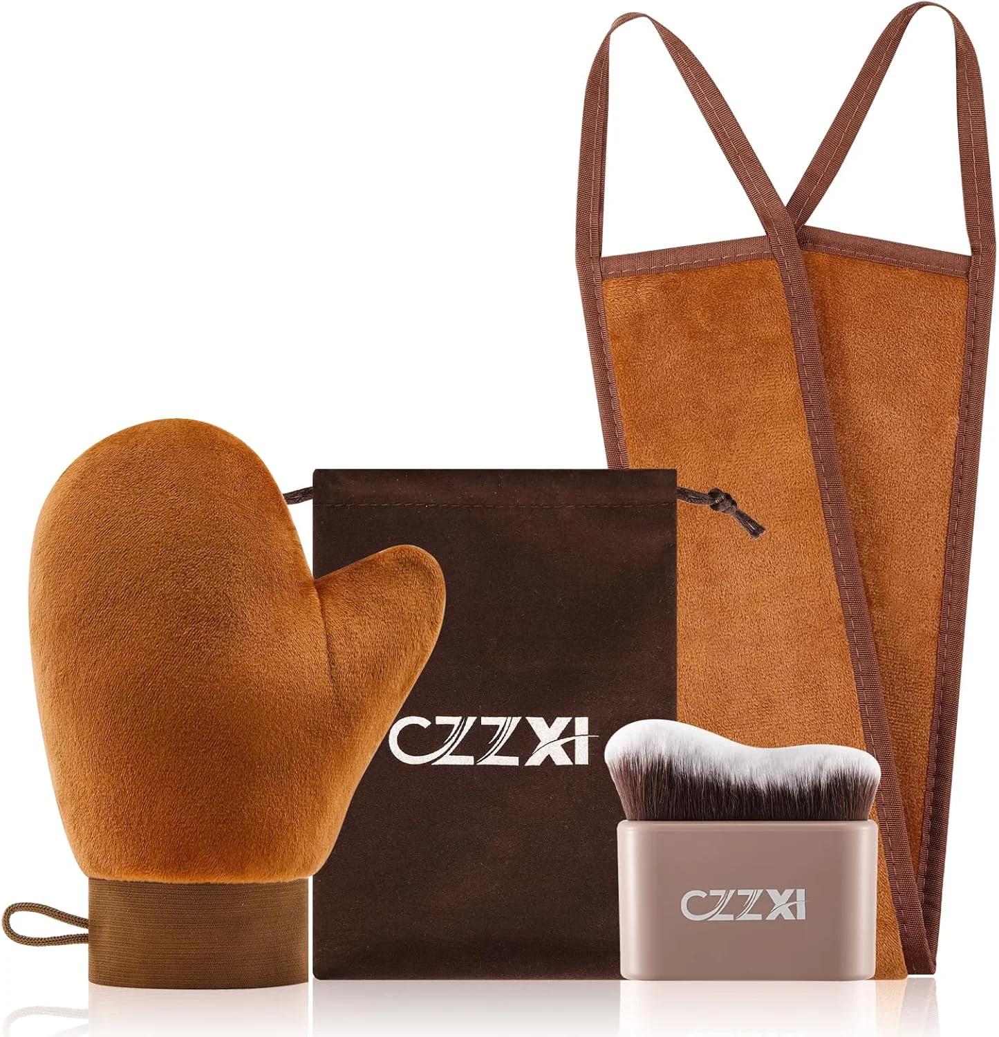 کیت دستکش برنزه کننده CZZXI، برس بدن و اپلیکاتور برنزه کننده پشت – اپلیکاتور خود برنزه کننده برای بدن، صورت و نواحی دور از دسترس | شامل کیسه نگهداری