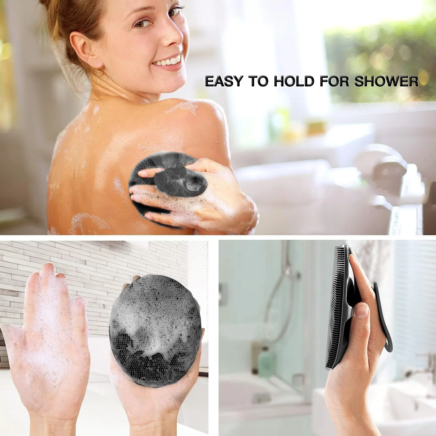 Cuzenal Soft Silicone Body Scrubber Shower Brush Handheld Cleansing Skin Brush, Gentle Exfoliating and Lather Well 1 Pcs Food-Grade (Black)