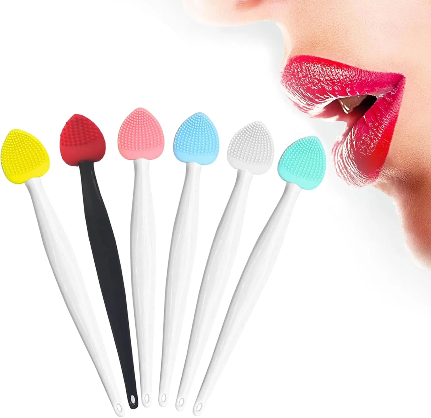 ابزار برس اسکراب لب، کیت برس های لایه بردار سیلیکونی دو طرفه لب، برس اسکراب لایه بردار ملایم لب برای لب های صاف، نرم، روشن، پرتر و سالم (6 رنگ)