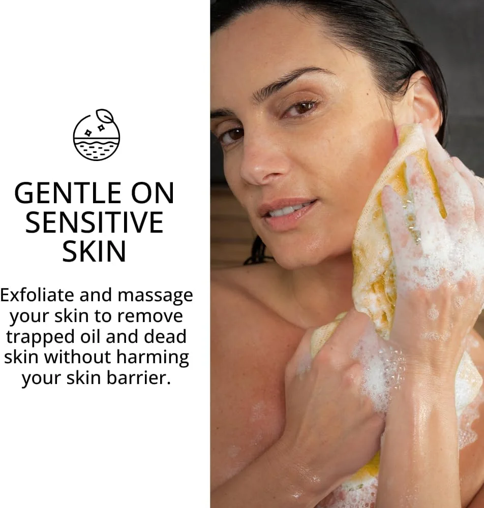 Exfoliating Washcloth Face & Body Scrub Towel - Japanese Exfoliating Towel with Hexagon Fibers, Body Scrubber with 2 Sides for Scrubbing & Washing, Extra Long Body Towel (Yellow)