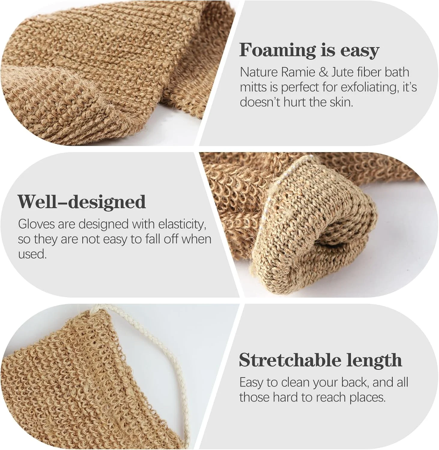 جینتانگ برس پشت، ست 3 تکه برس پشت برای دوش، دستکش لایه بردار الیاف بامبو، برس پشت دو طرفه، لیف حمام با 1 عدد بند پشتی + 2 عدد دستکش لایه بردار (قهوه ای)