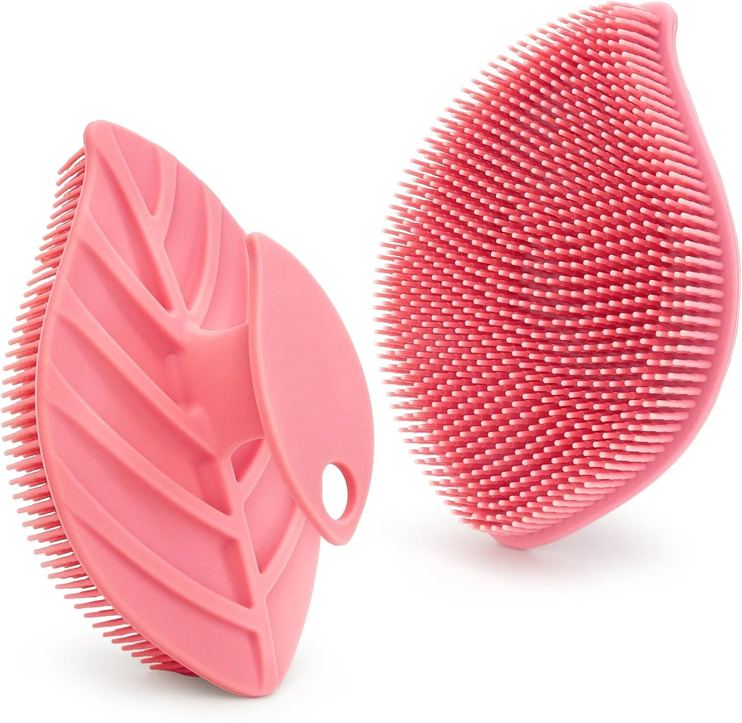 بسته 2 عددی اسکرابر بدن سیلیکونی، لیف سیلیکونی نرم، اسکرابر ملایم لایه بردار بدن برای پوست حساس، اسکرابرهای دوش به شکل برگ، برس بدن اسکرابرهای سیلیکونی برای زنان و مردان (صورتی)