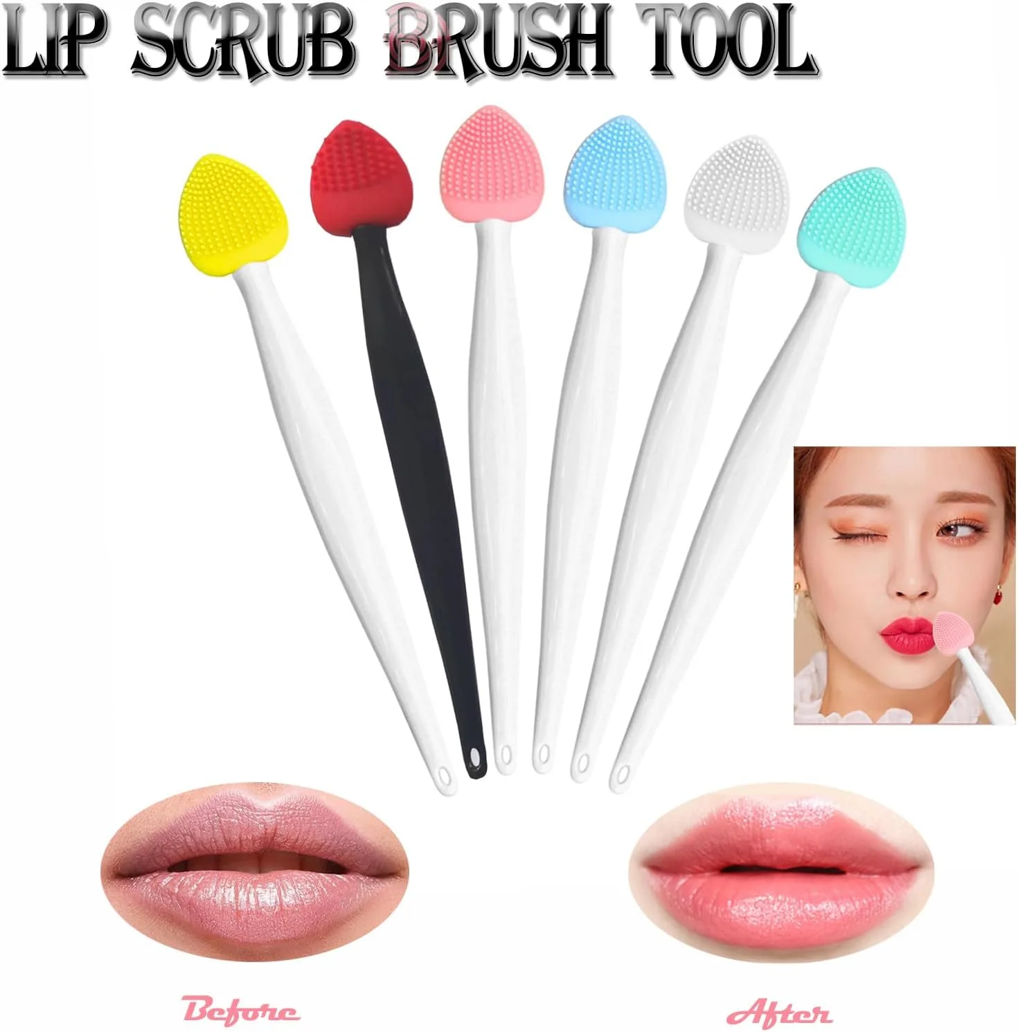 ابزار برس اسکراب لب، کیت برس های لایه بردار سیلیکونی دو طرفه لب، برس اسکراب لایه بردار ملایم لب برای لب های صاف، نرم، روشن، پرتر و سالم (6 رنگ)