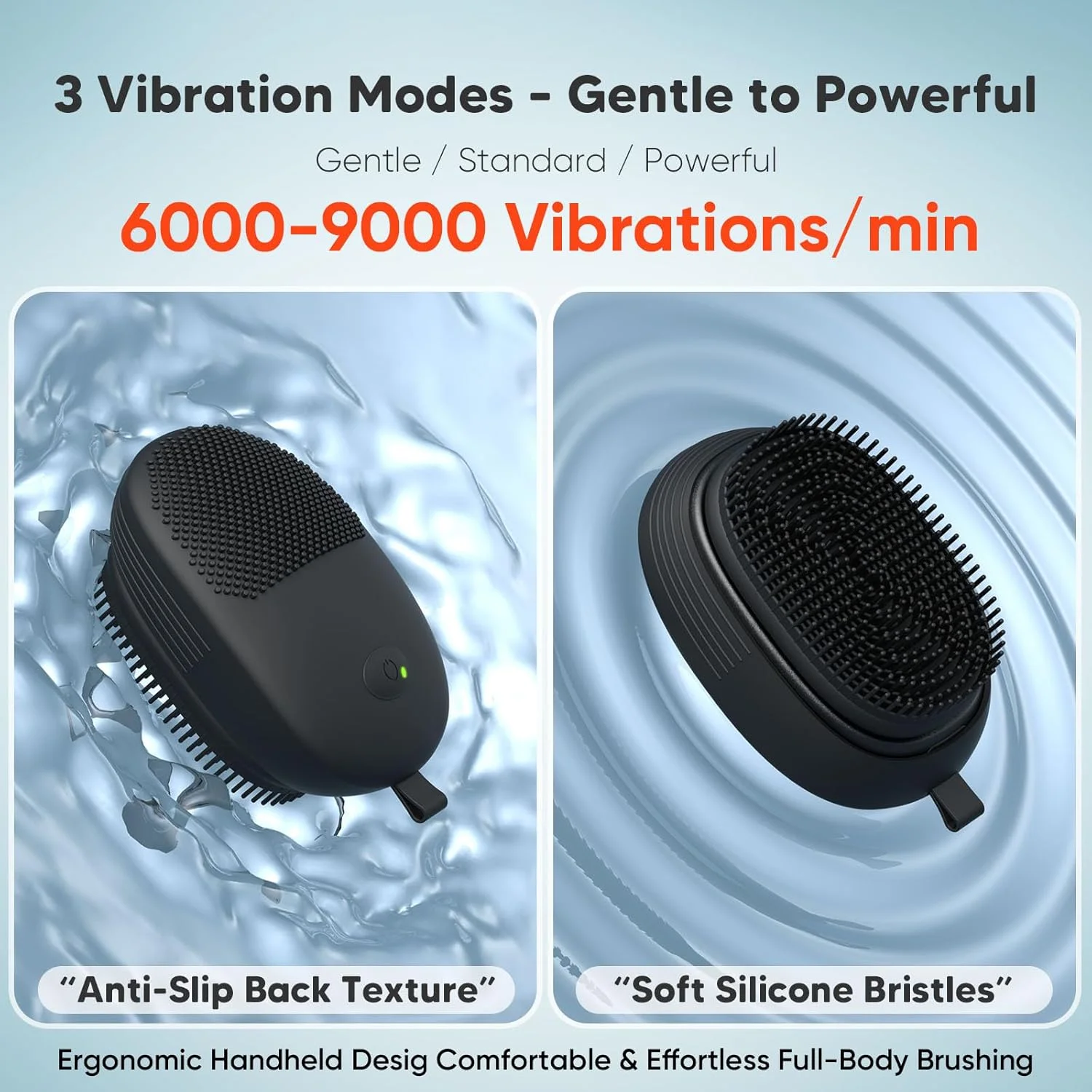 اسکرابر بدن سونیک Nacetive - برس لوفا سیلیکونی برقی دستی برای پاکسازی عمیق و لایه برداری - 3 حالت لرزش، ضد آب، قابل شارژ - برس حمام جمع و جور برای آقایان و بانوان