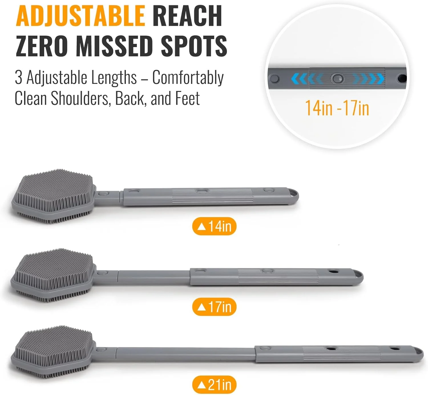 اسکرابر پشت سیلیکونی AIMAIAIMAI برای دوش - برس دوش 53 سانتی متری با دسته بلند - برس پشت دو طرفه با دستگیره ضد لغزش، پاکسازی ملایم و لایه برداری برای مردان، زنان و سالمندان (خاکستری)