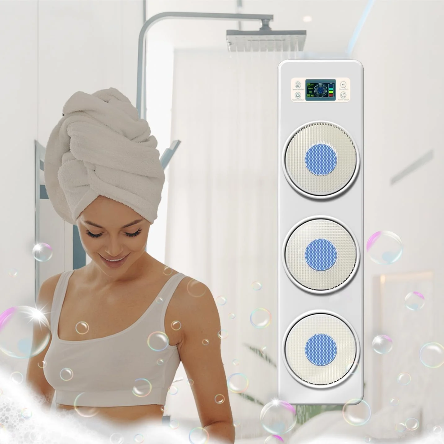 برس برقی بدن، برس پشت دوش دیواری با 3 سر برس چرخشی، اسکرابر پشت با 3 سرعت قابل تنظیم (سفید، سه سر برس)