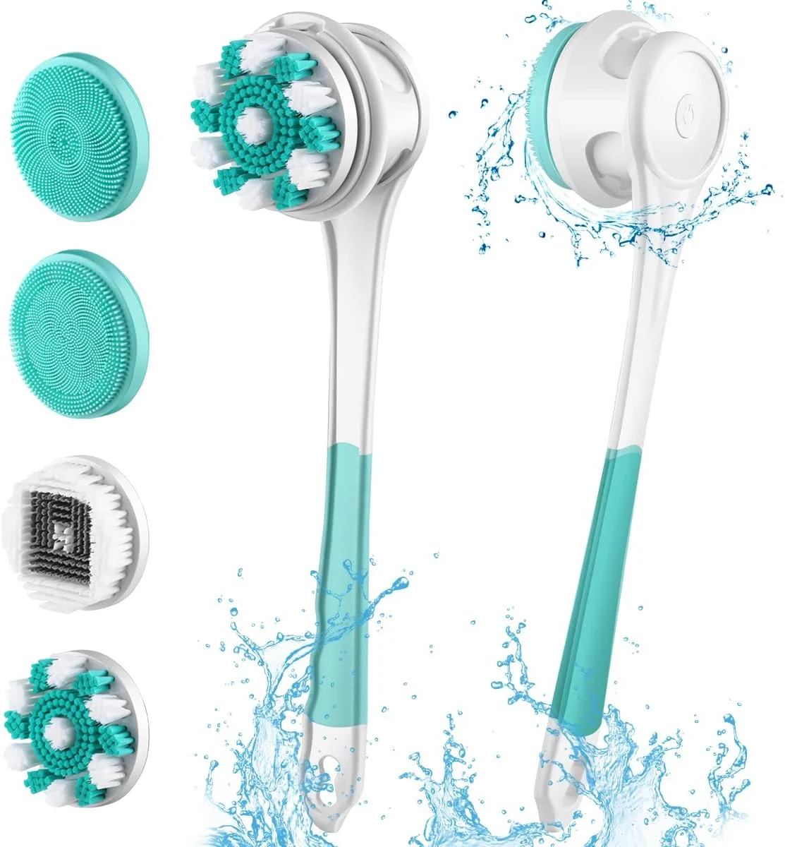 ست برس حمام برقی، اسکرابر بدن با 4 سر برس چرخشی، برس های پشتی دسته بلند قابل شارژ، برس های ضد آب صورت و لایه بردار پوست پا، برس های پاک کننده بدن برای شستشوی عمیق آقایان و بانوان