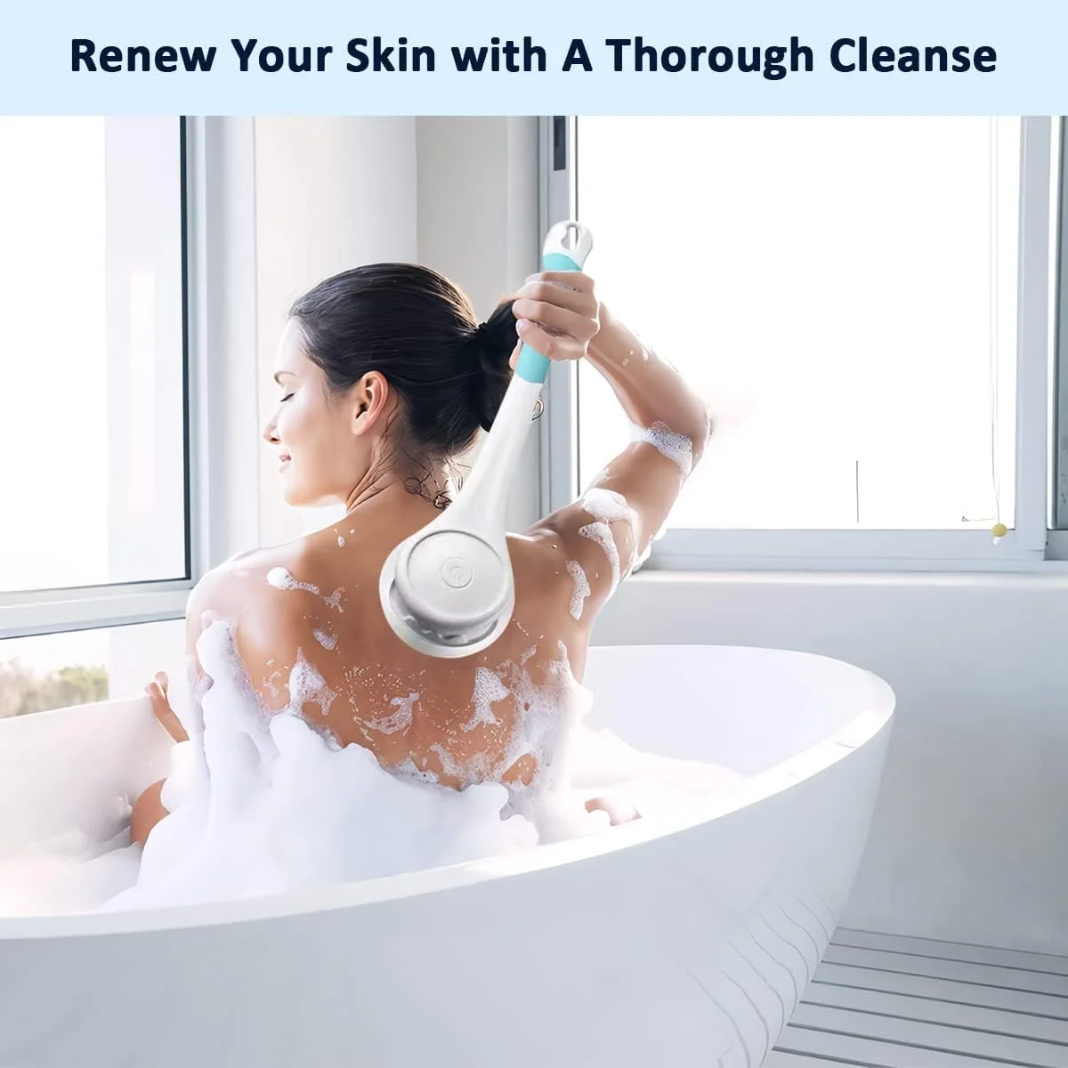 ست برس حمام برقی، اسکرابر بدن با 4 سر برس چرخشی، برس های پشتی دسته بلند قابل شارژ، برس های ضد آب صورت و لایه بردار پوست پا، برس های پاک کننده بدن برای شستشوی عمیق آقایان و بانوان