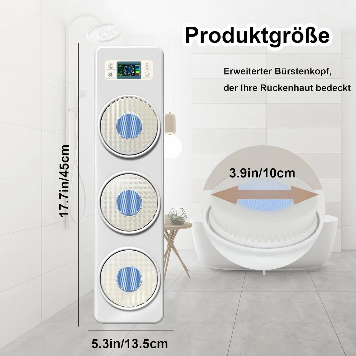 برس برقی بدن، برس پشت دوش دیواری با 3 سر برس چرخشی، اسکرابر پشت با 3 سرعت قابل تنظیم (سفید، سه سر برس)