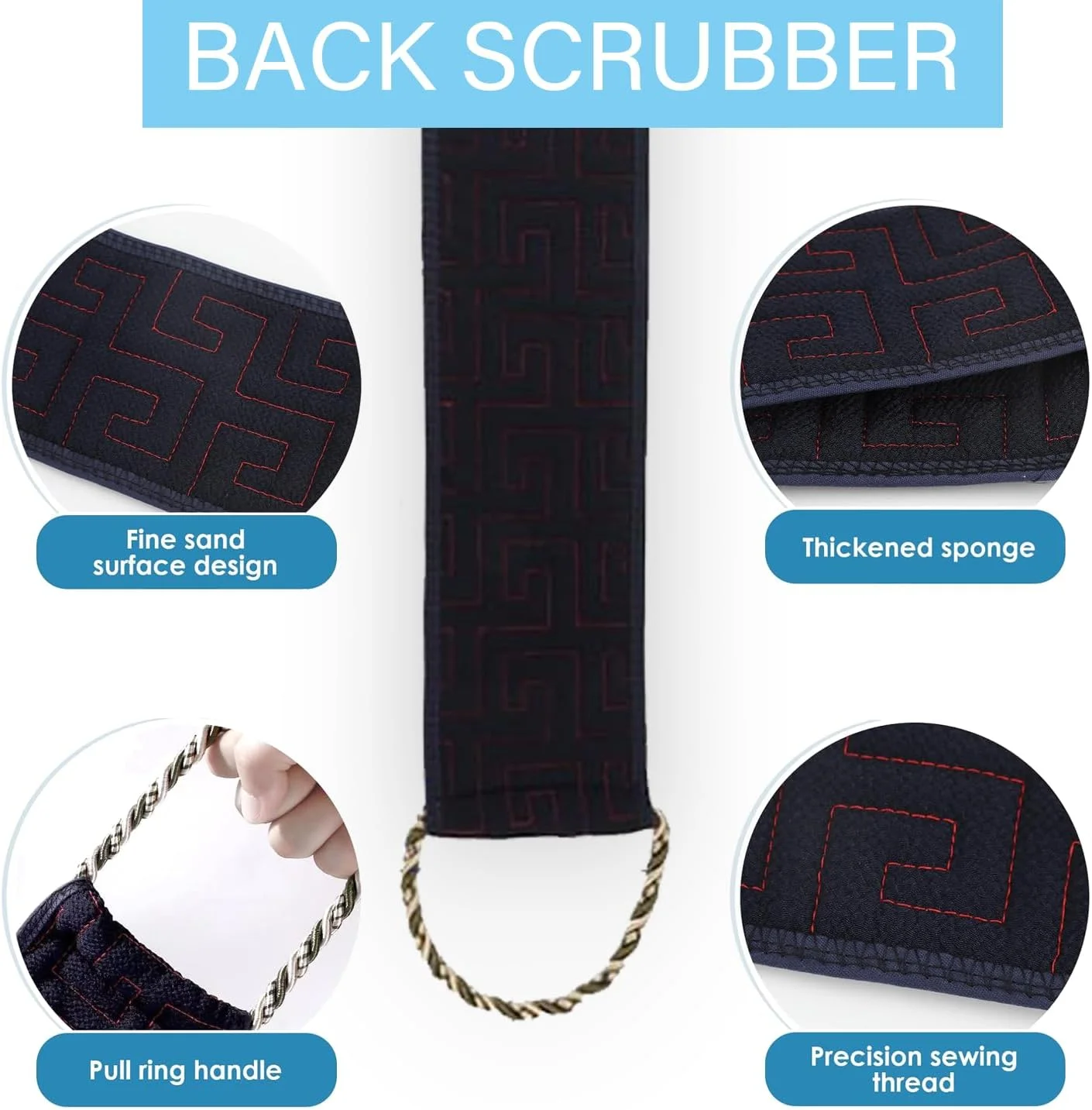 لیف لایه بردار پشت ایلوک برای حمام، 2 عدد لیف حمام با دسته، بند بلند 66 سانتی متری برای شستشوی پشت، لیف برای مردان و زنان - آبی خاکستری + آبی تیره