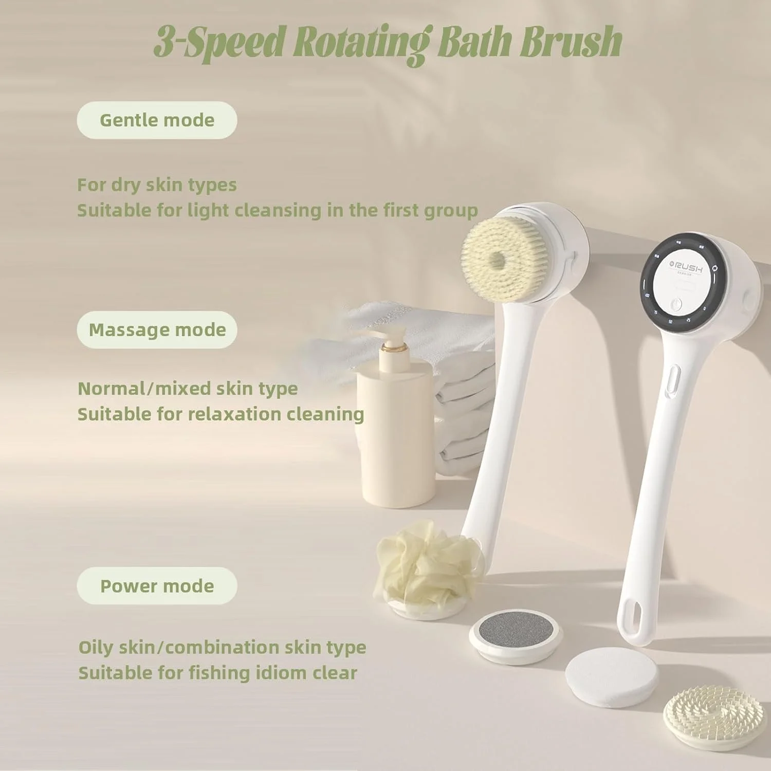 برس بدن برقی، اسکرابر سیلیکونی بدن با 3 سرعت و نمایشگر LCD، اسکرابر 5 در 1 برای دوش، برس های بدن ضد آب چرخشی، برس حمام قابل شارژ برای تمیز کردن، لایه برداری و ماساژ (سبز)