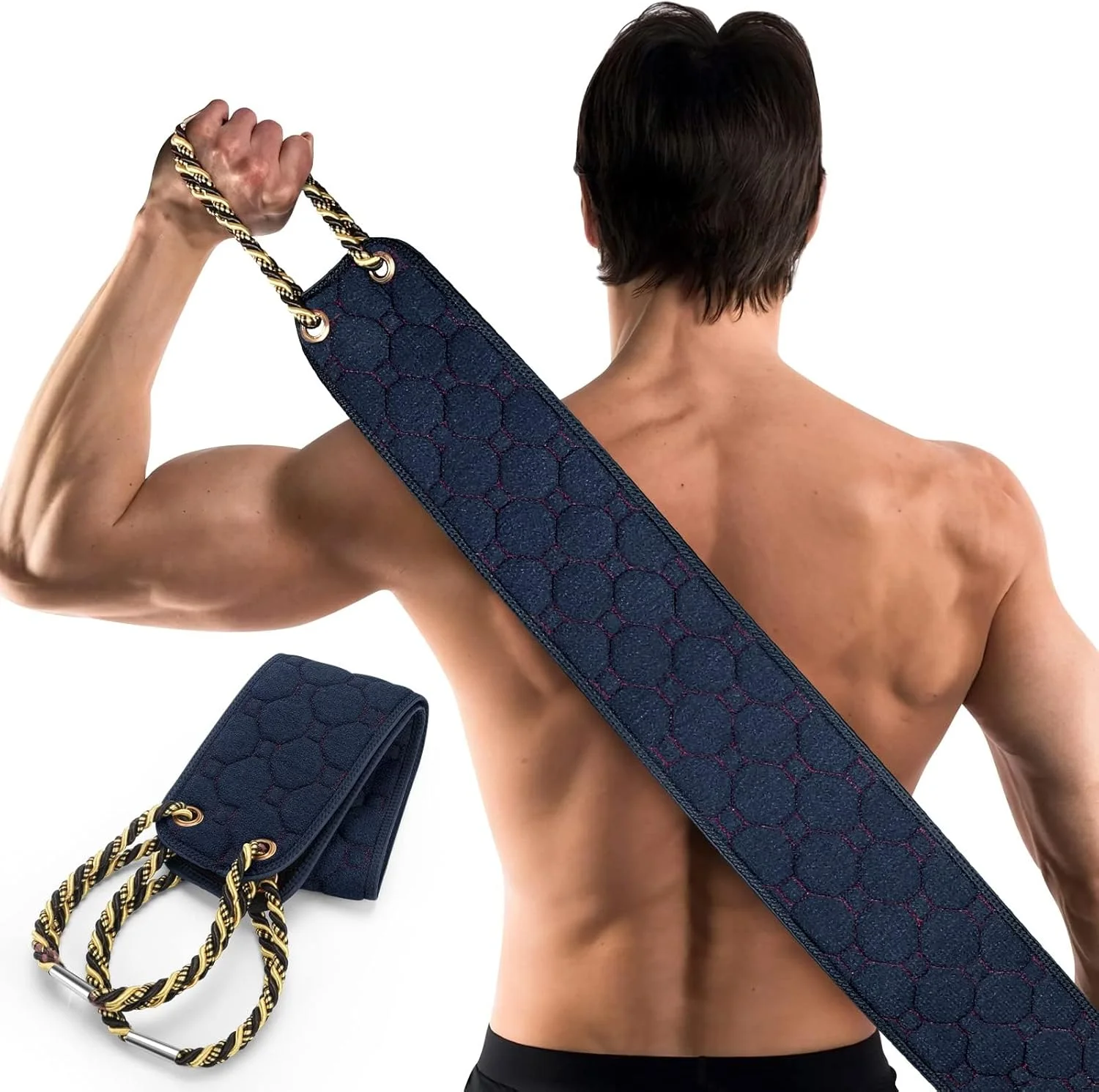 لیف اسکراب پشت با دستگیره، حوله اسکراب بدن دو طرفه 98 سانتی متری، ابزار حمام پارچه ای لایه بردار برای استفاده در حمام، برس شستشوی پشت برای پاکسازی عمیق پوست برای مردان و زنان