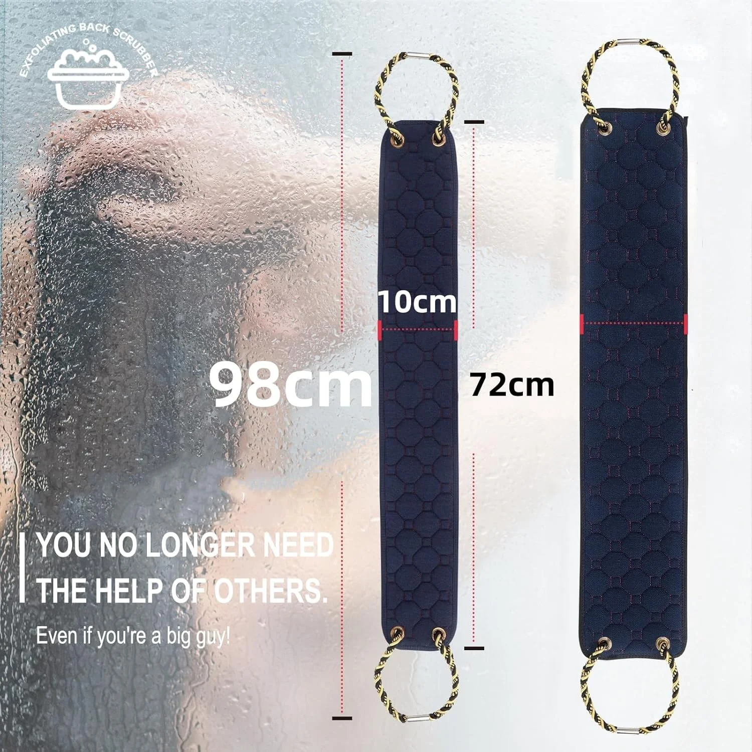 لیف اسکراب پشت با دستگیره، حوله اسکراب بدن دو طرفه 98 سانتی متری، ابزار حمام پارچه ای لایه بردار برای استفاده در حمام، برس شستشوی پشت برای پاکسازی عمیق پوست برای مردان و زنان