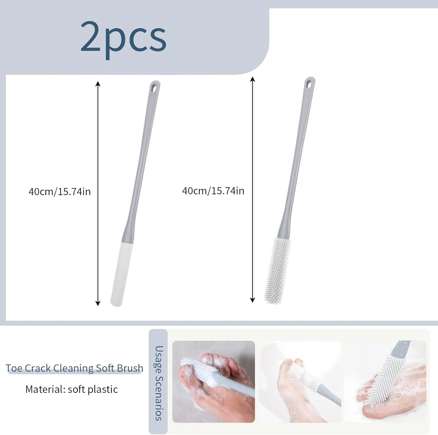 FHBHJNATC بسته 2 عددی برس پا، برس تمیز کننده فاصله انگشتان پا، برس پا برای دوش، مناسب برای برس شستشوی پا، فاصله انگشتان پا، تمیز کننده لاستیکی نرم، شستشوی پا، برس نرم، لایه بردار
