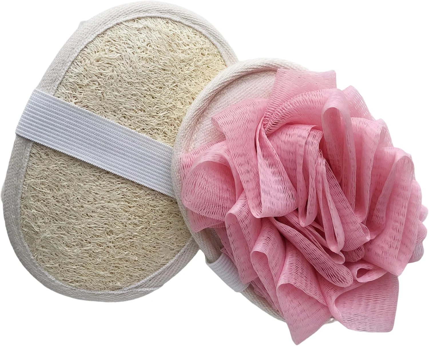 فووما، 2 عدد اسفنج لوفا لایه بردار بدن، اسفنج لوفا طبیعی مسافرتی با بند الاستیک دستی، توپ گل لوفا