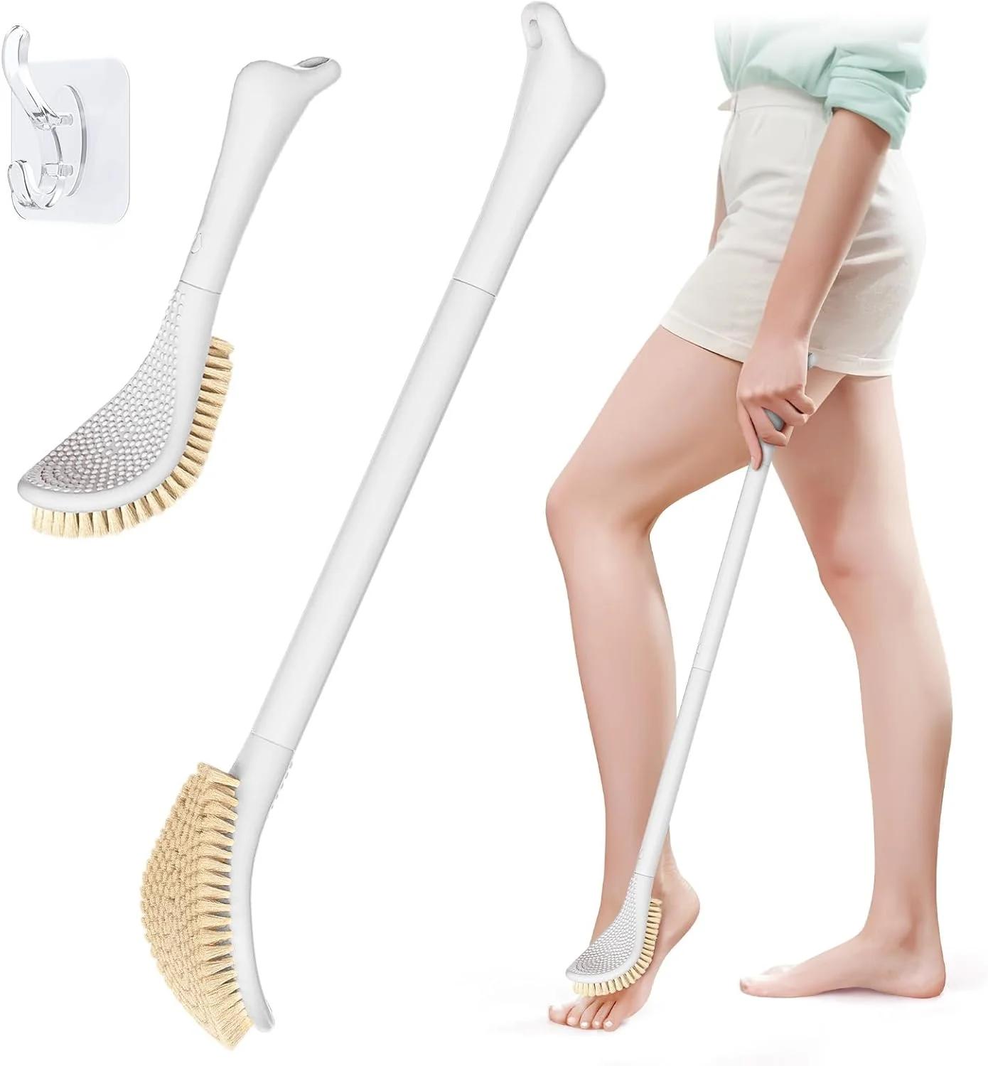برس پای جدید GEENOA برای دوش، اسکرابر پای 3 در 1 در حمام، برس اسکراب پا با دسته بلند قابل تنظیم 26-70 سانتی متر برای سالمندان، زنان باردار، معلولان، افراد آسیب دیده، بسته بندی جعبه هدیه (سفید)