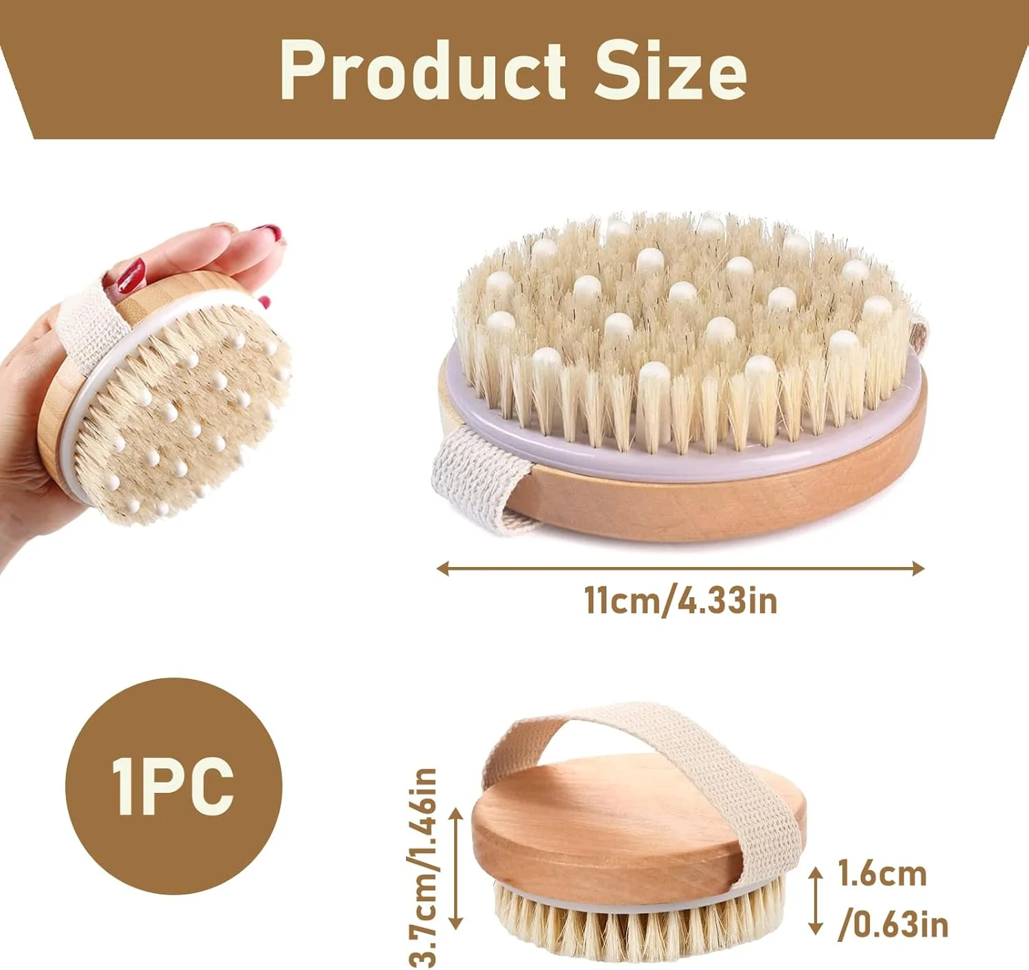 برس بدن Hukneqn، برس خشک، برس ماساژ با موهای طبیعی برای بهبود عملکرد لنفاوی و کاهش سلولیت، برس لایه بردار بدن، ماساژ خشک برای پوستی سفت تر، برس لایه بردار 2 در 1