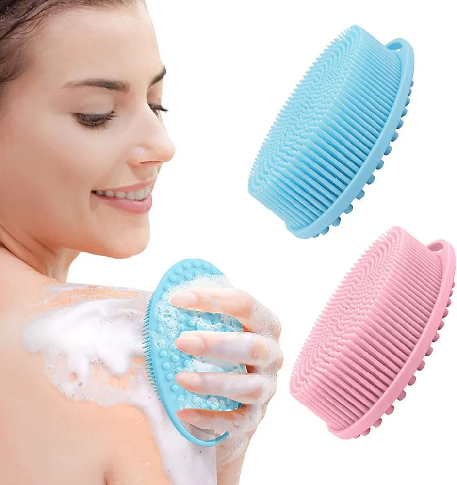 هوتو، بسته 2 عددی اسکرابر سیلیکونی بدن، اسکرابر لایه بردار بدن، لیف سیلیکونی نرم، اسکرابر بدن، تمیز و بهداشتی، کف کننده سریع، مناسب برای زنان و مردان با انواع پوست