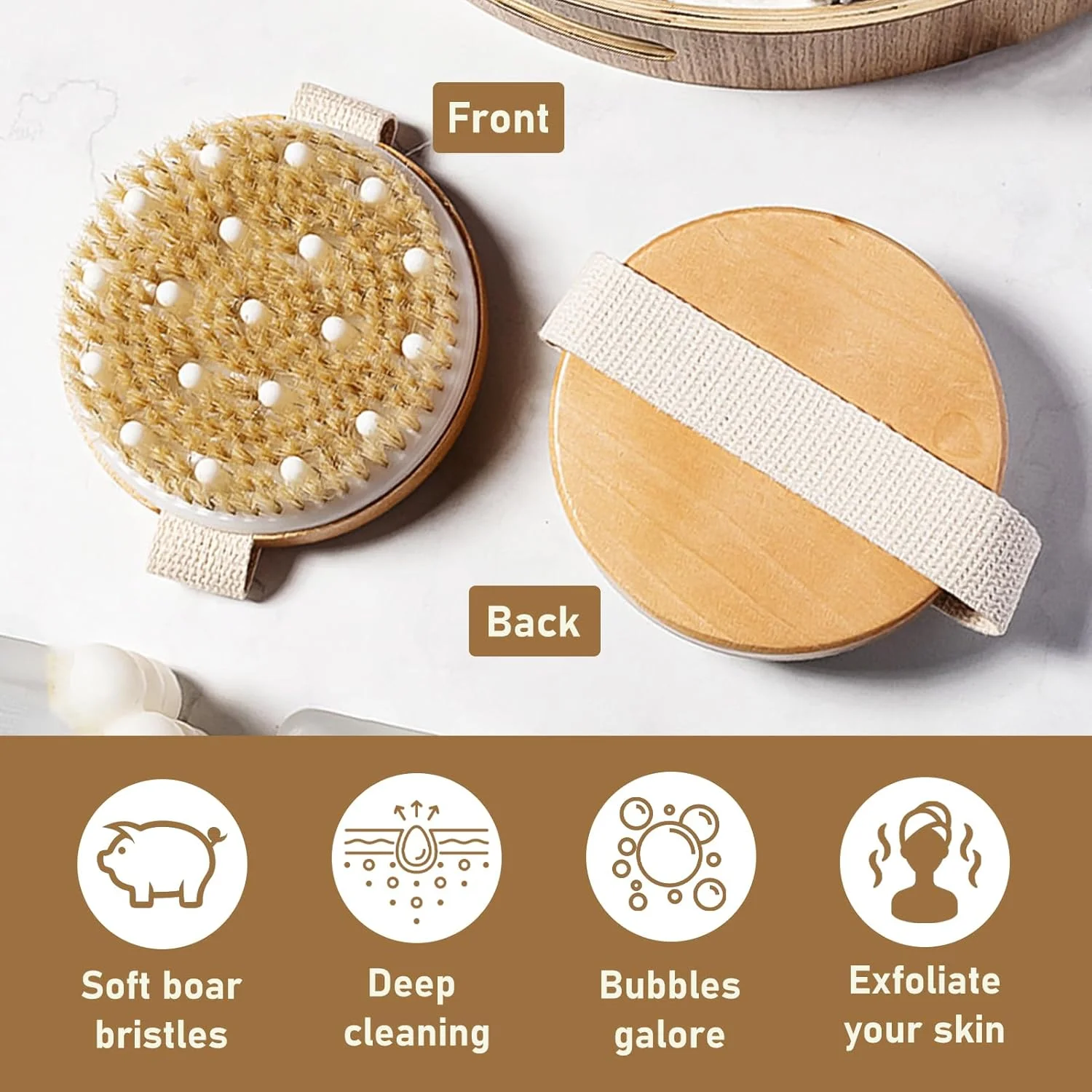 برس بدن Hukneqn، برس خشک، برس ماساژ با موهای طبیعی برای بهبود عملکرد لنفاوی و کاهش سلولیت، برس لایه بردار بدن، ماساژ خشک برای پوستی سفت تر، برس لایه بردار 2 در 1