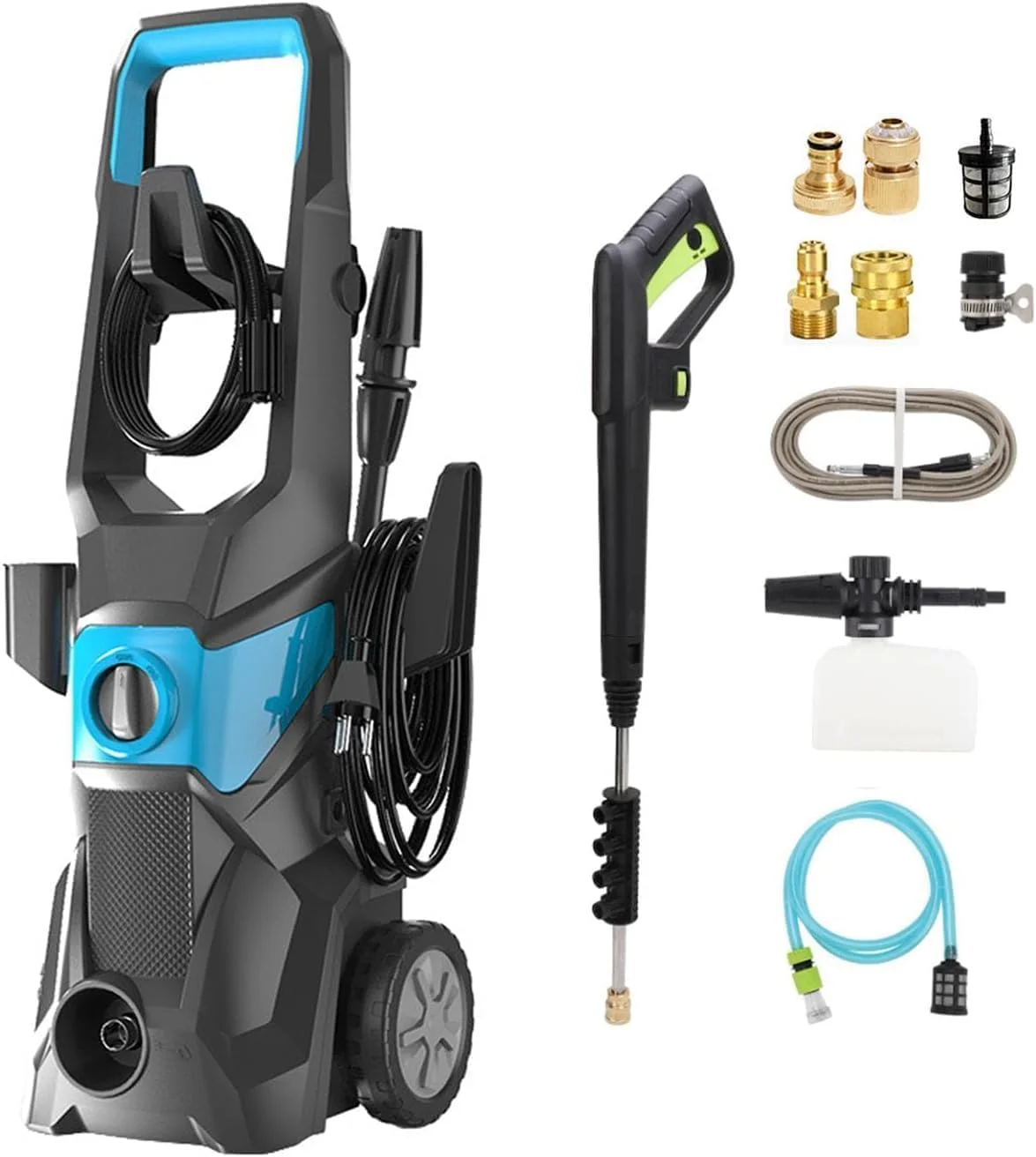 کارواش فشار قوی فوروبار، کارواش برقی قابل حمل با تفنگی اسپری/چرخ/مخزن فوم، دستگاه کارواش برقی برای حصارها/مسیرهای ورودی/پاسیوها/نظافت منزل